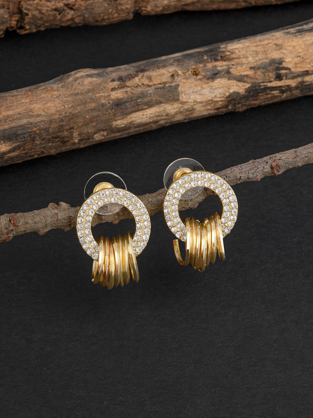 

E2O White & Gold-Plated Circular Studs Earrings
