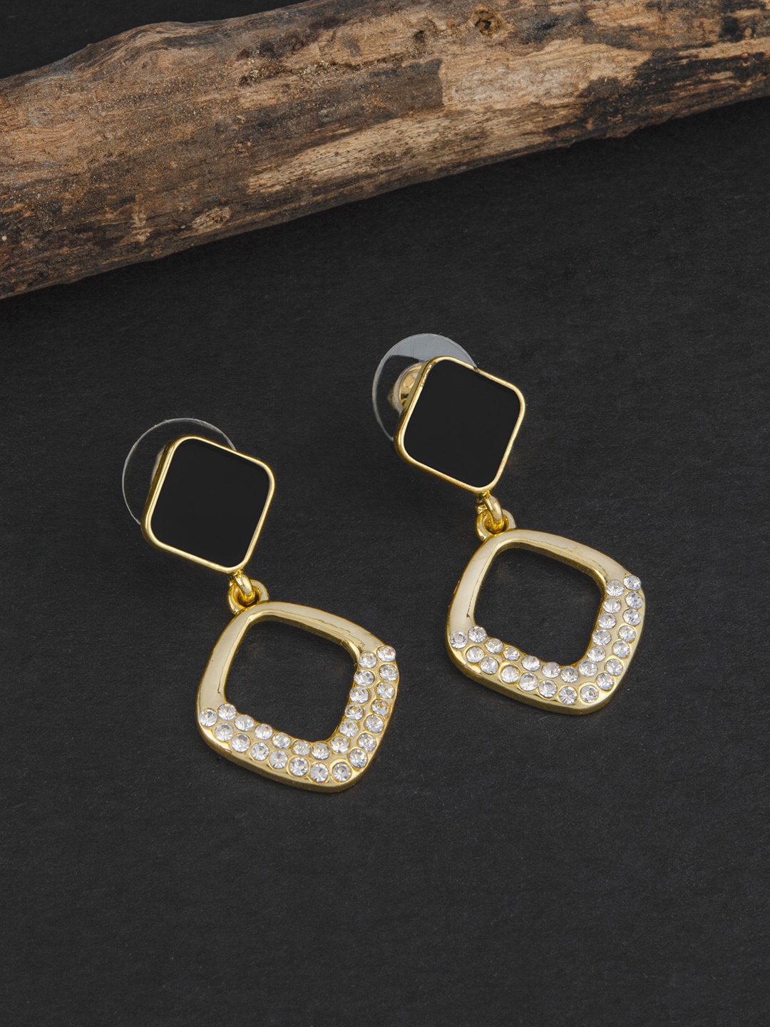 

E2O Black Beads & Gold-Plated Contemporary Drop Earrings