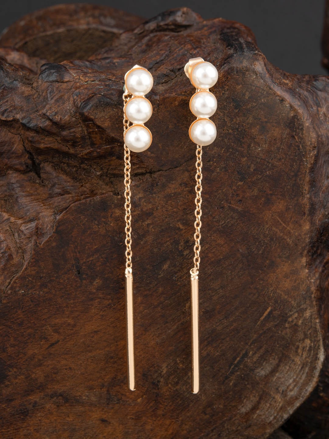 

E2O White Pearl & Gold-Plated Teardrop Shaped Drop Earrings
