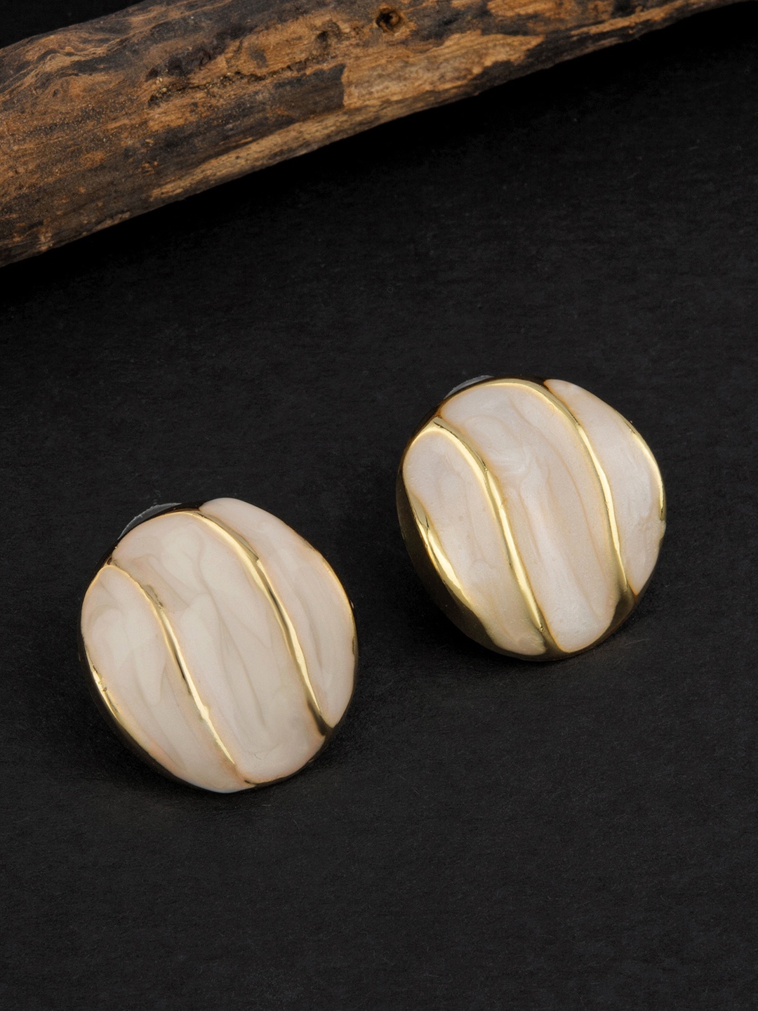

E2O White Stone & Gold-Plated Circular Studs Earrings