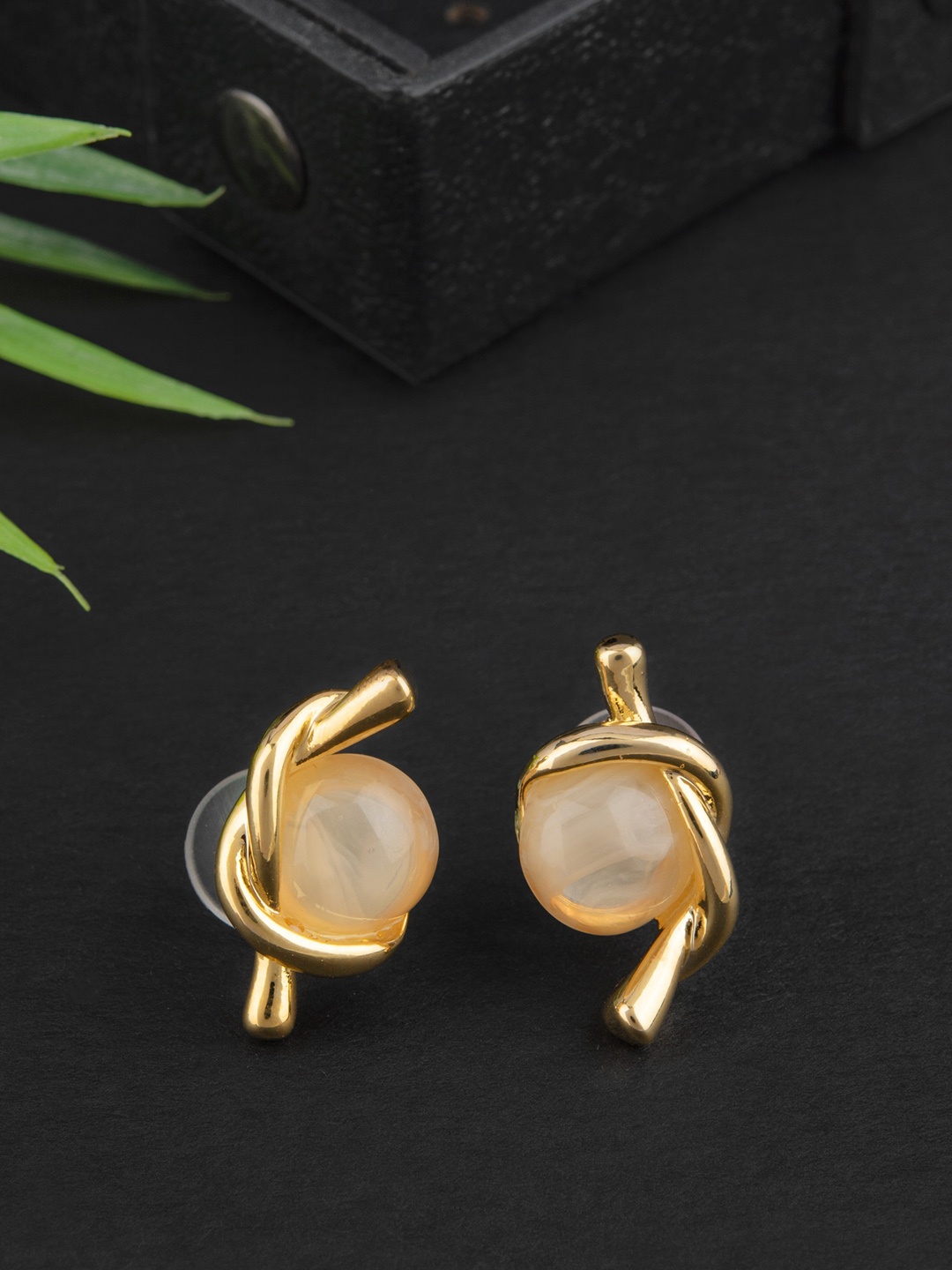 

E2O Gold Plated White Contemporary Studs Earrings