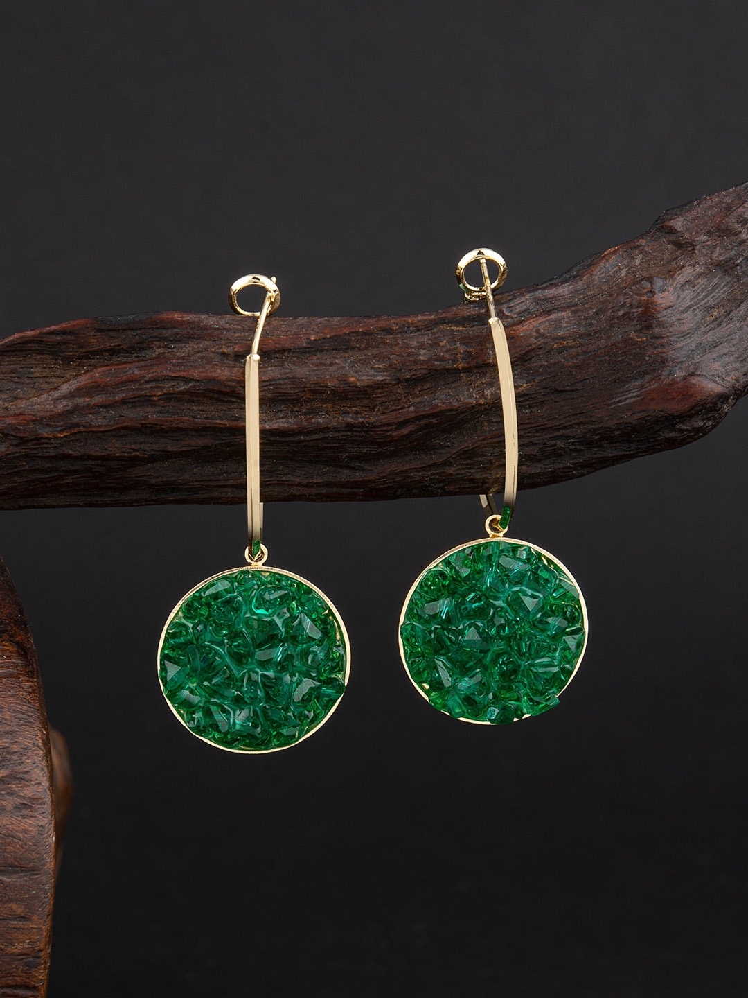 

E2O Gold Plated Green Contemporary Drop Earrings