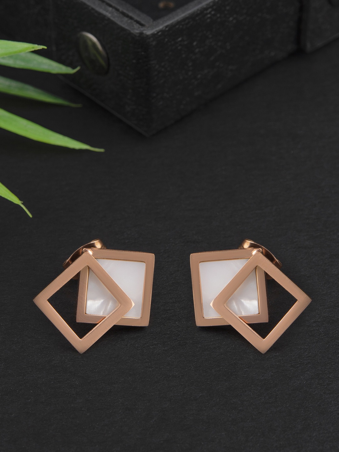 

E2O Gold Plated White Contemporary Studs Earrings