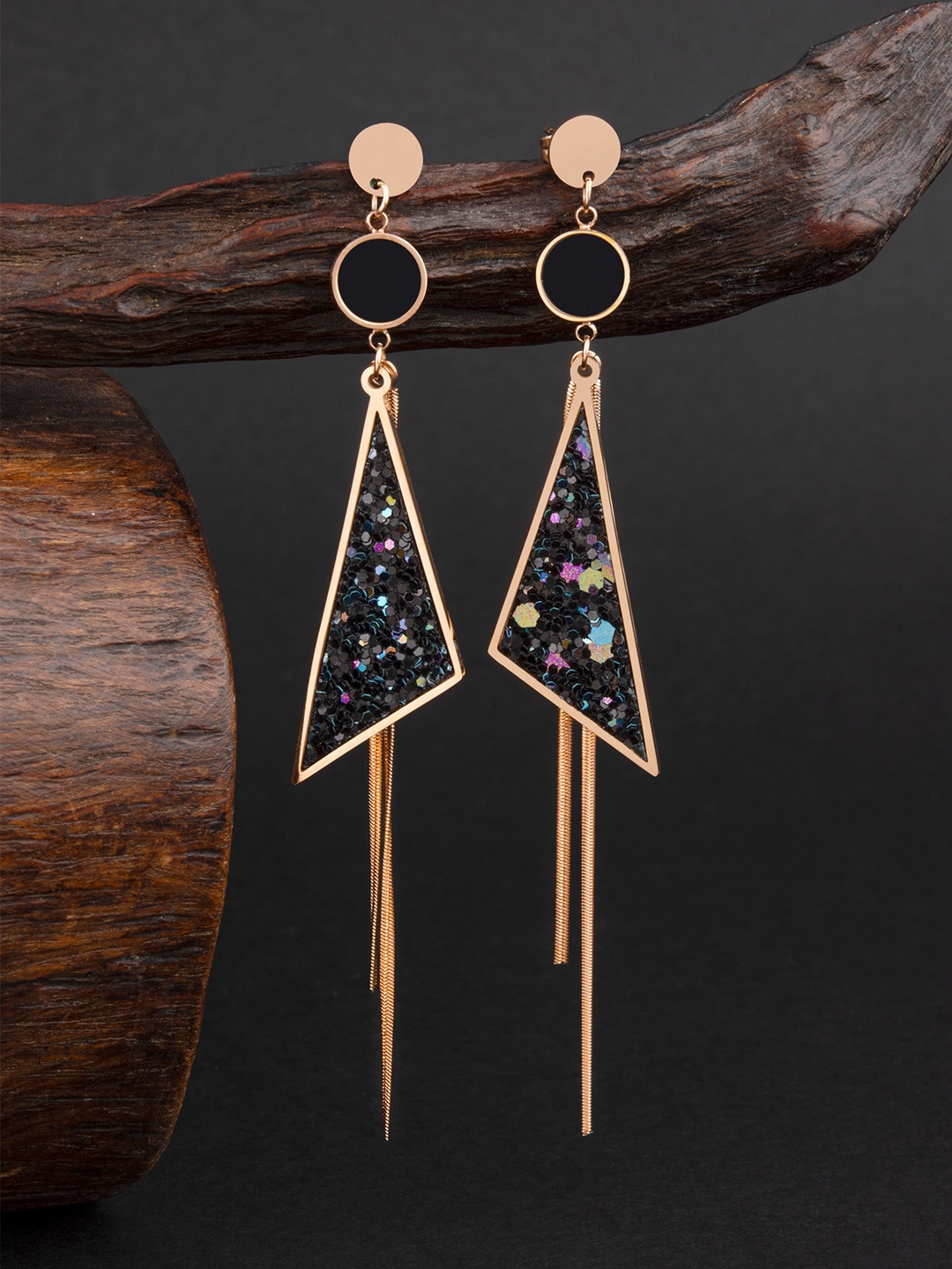 

E2O Gold Plated Black Contemporary Drop Earrings