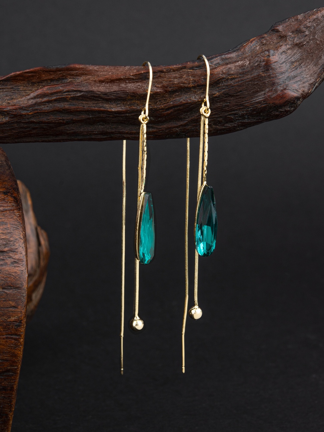 

E2O Gold Plated Green Contemporary Drop Earrings