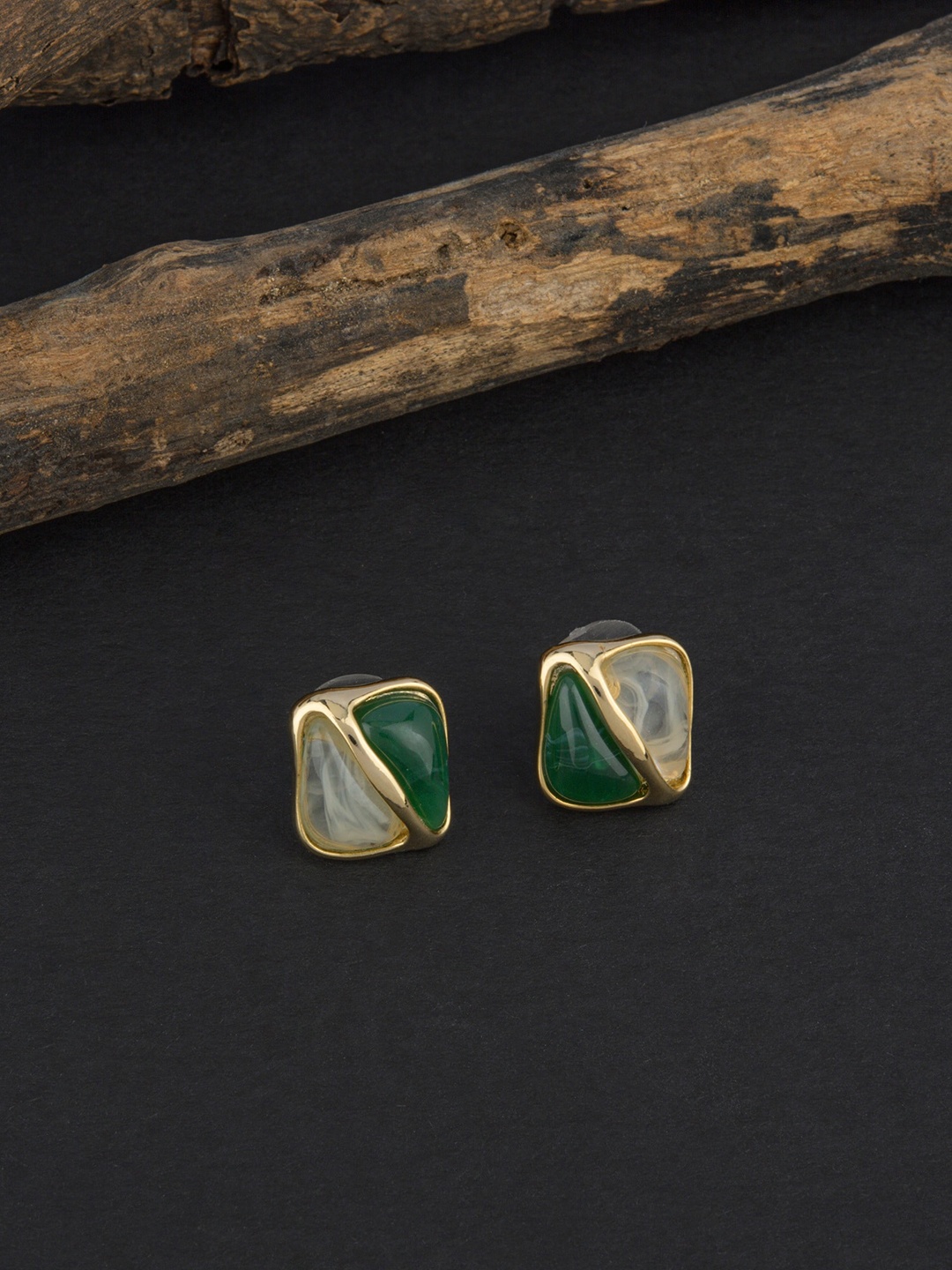 

E2O Gold Plated Green Contemporary Studs Earrings
