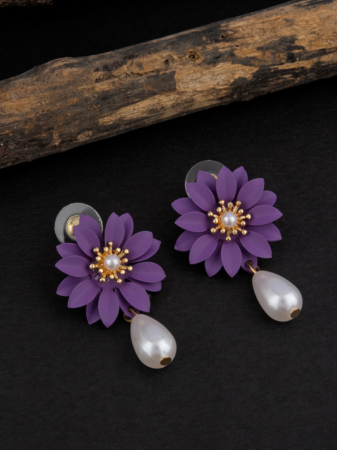 

E2O Purple & White Gold Plated Contemporary Drop Earrings