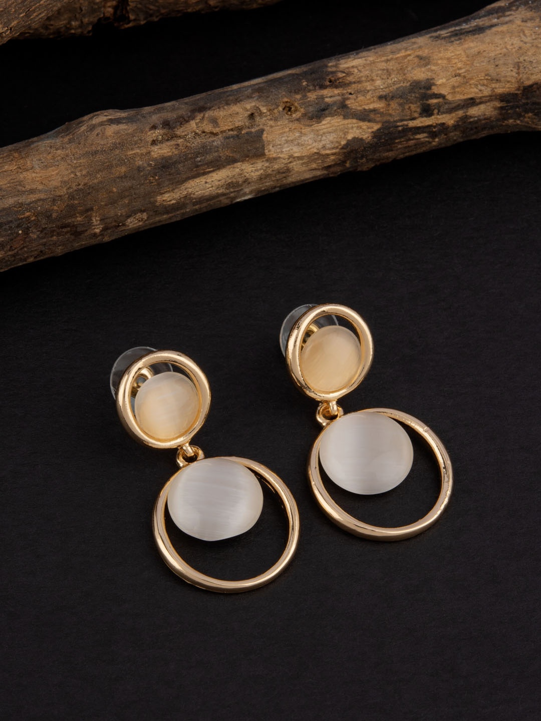 

E2O Gold-Toned & Off White Gold Plated Contemporary Drop Earrings