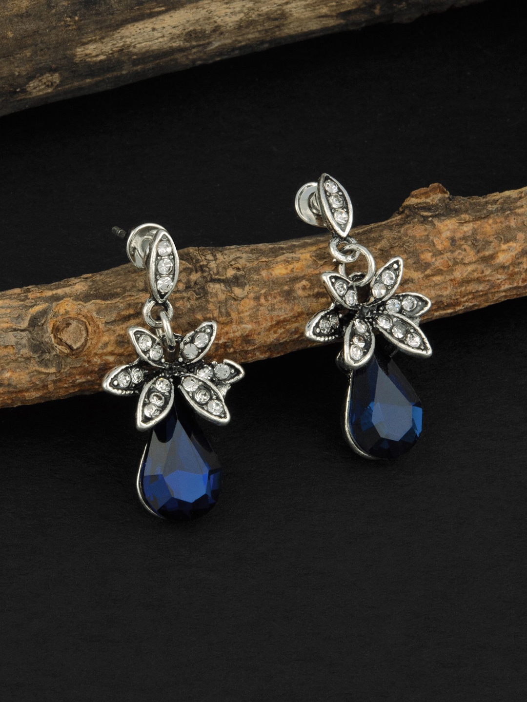 

E2O Blue & White Gold Plated Embellished Contemporary Drop Earrings