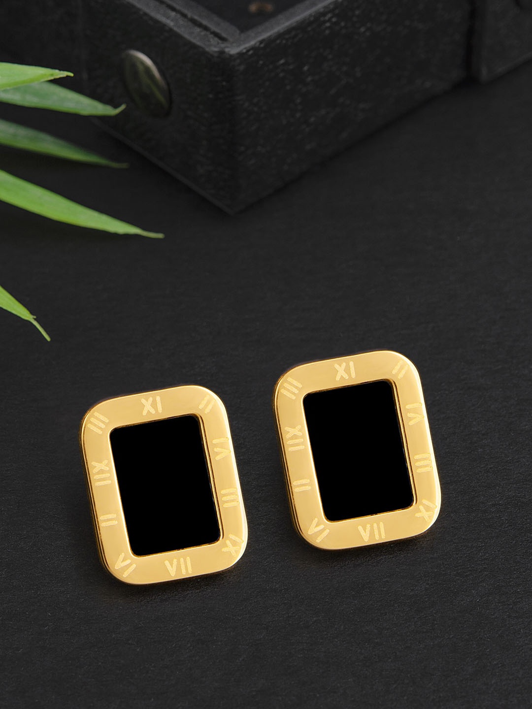 

E2O Black & Gold Gold Plated Contemporary Studs Earrings