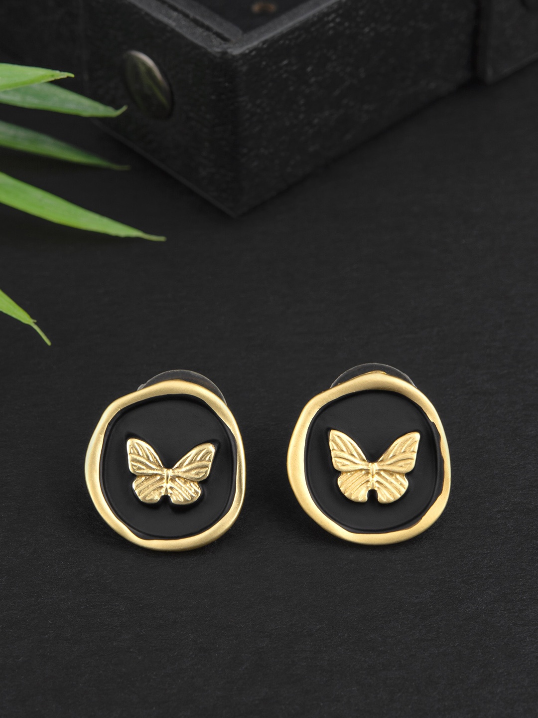 

E2O Black & Gold Plated Contemporary Studs Earrings