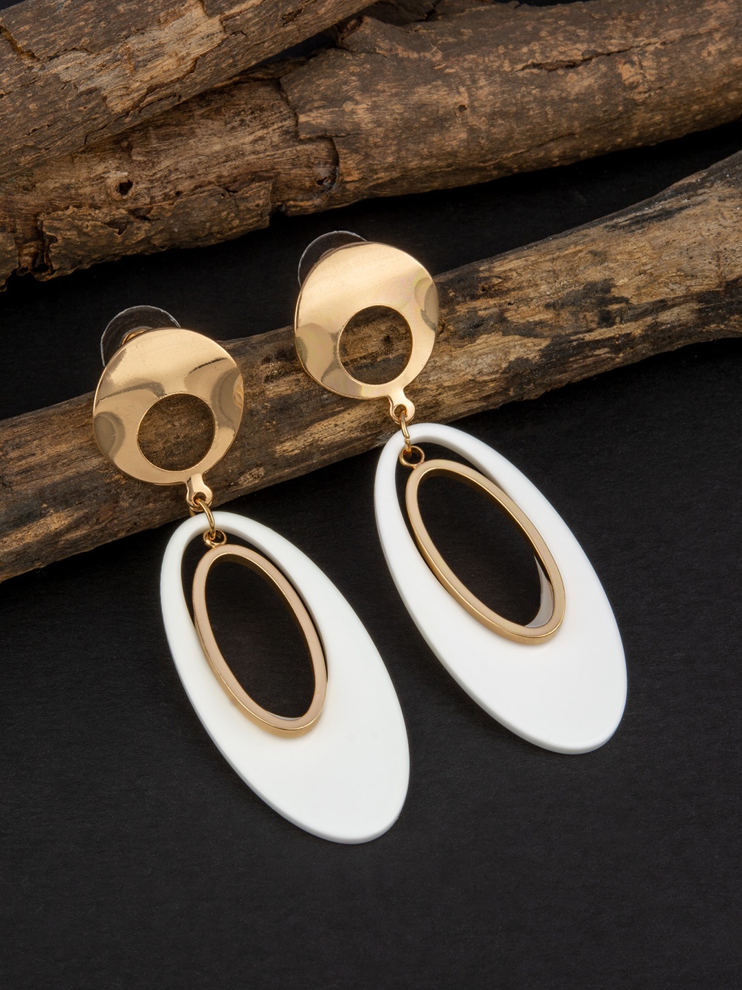 

E2O White & Gold-Toned & Gold Plated Contemporary Drop Earrings