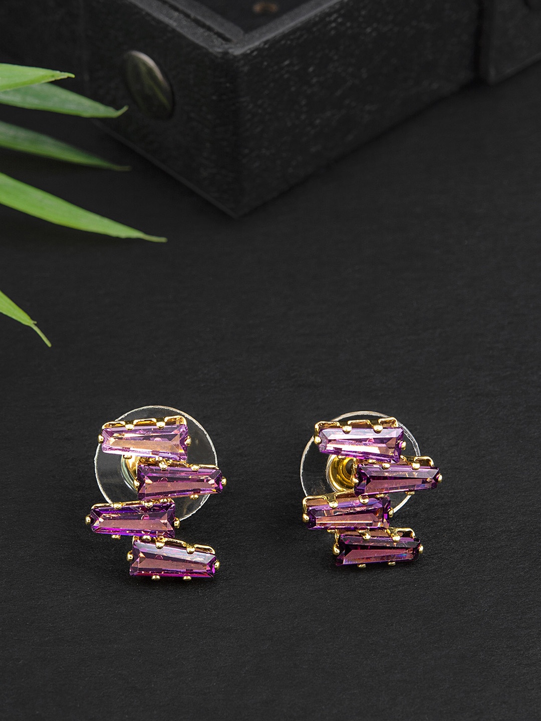 

E2O Purple Gold Plated Contemporary Studs Earrings