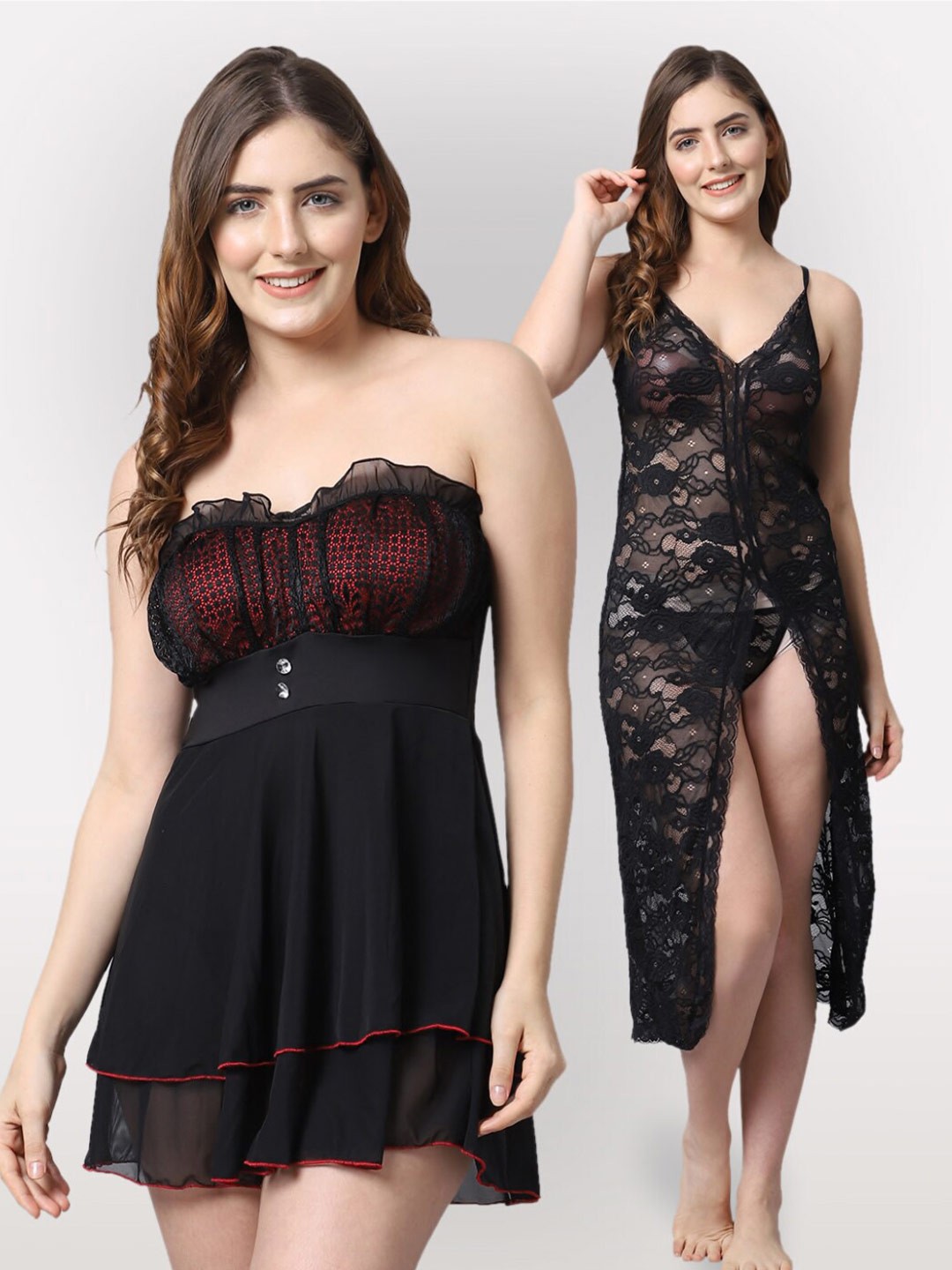 

Shararat Women Black Set Of 2 Lace Baby Dolls
