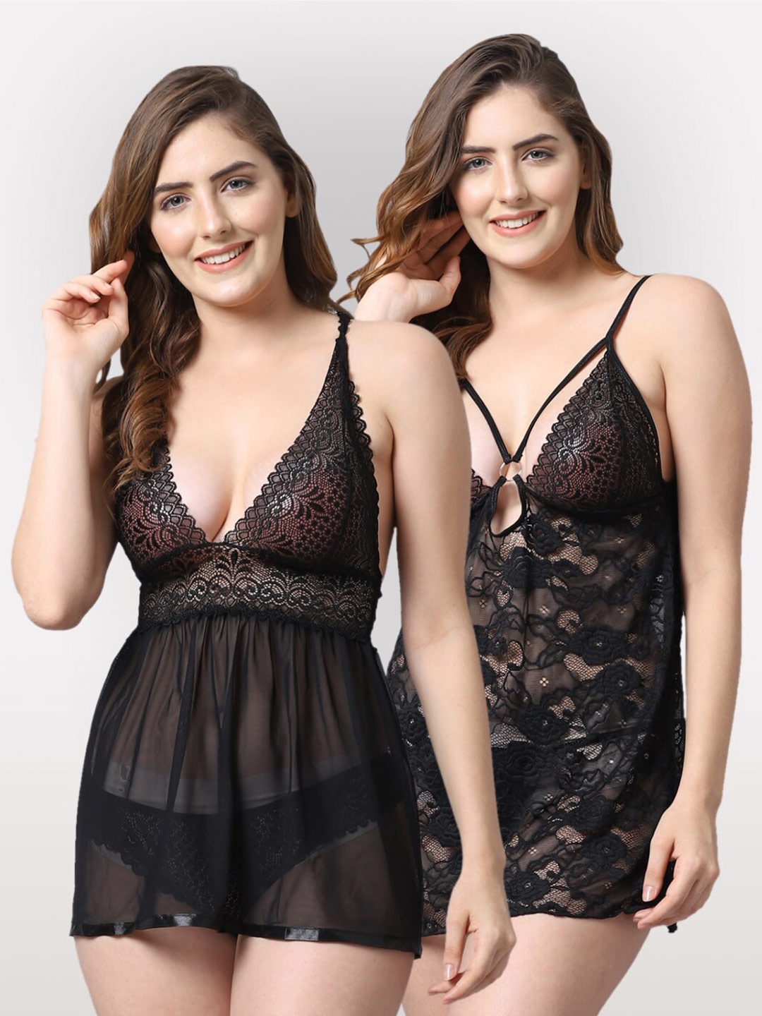 

Shararat Black Set Of 2 Lace Baby Dolls