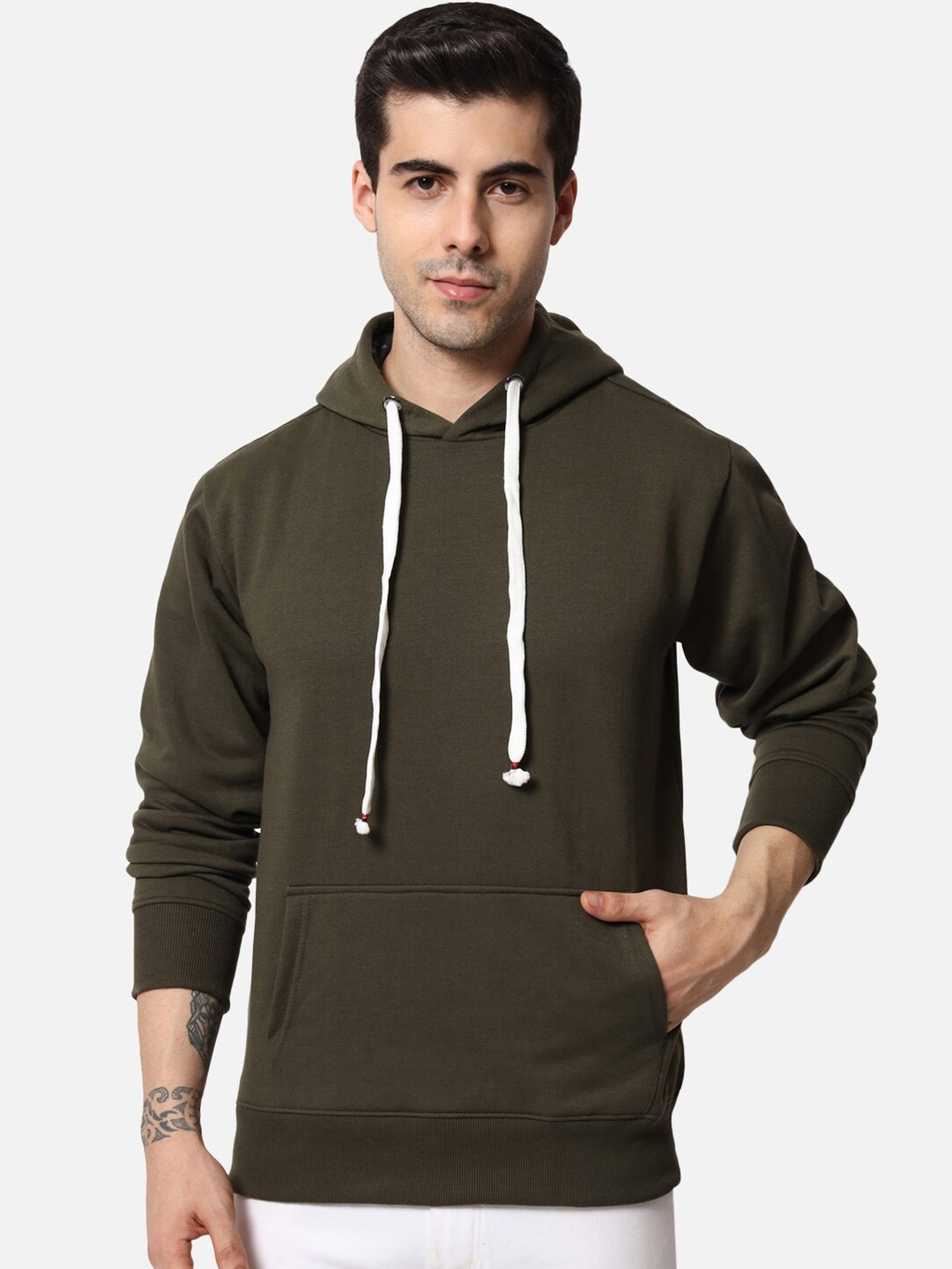 

FFLIRTYGO Men Green Hooded Sweatshirt