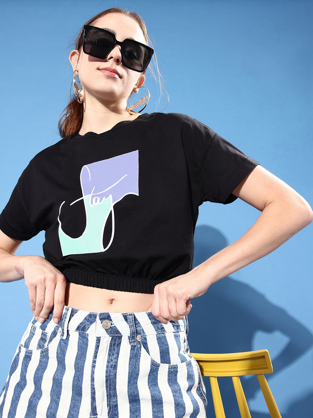 

People Women Black Printed Cotton T-shirt