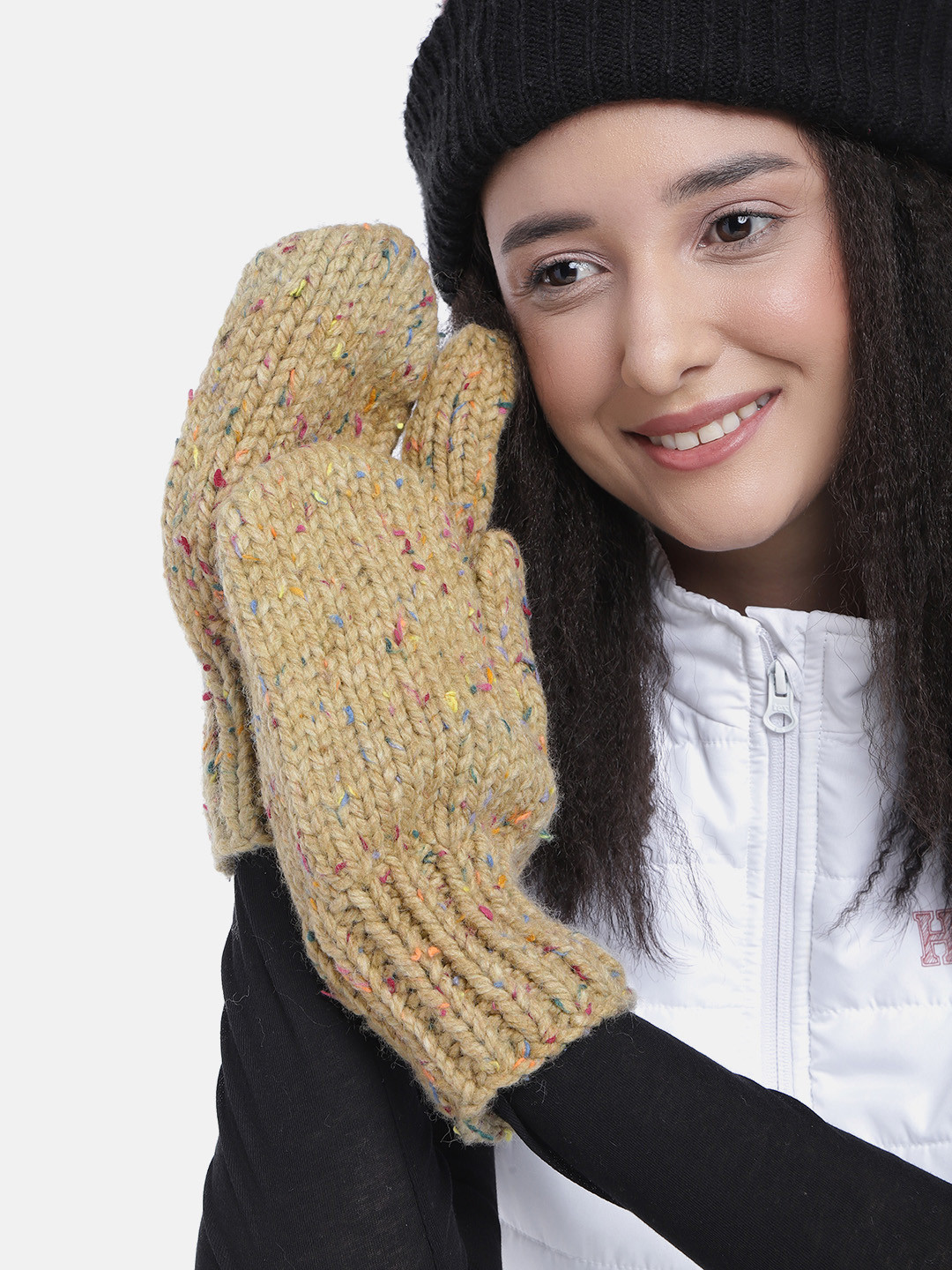 

Magic Needles Unisex Beige Woven Design Acrylic Gloves