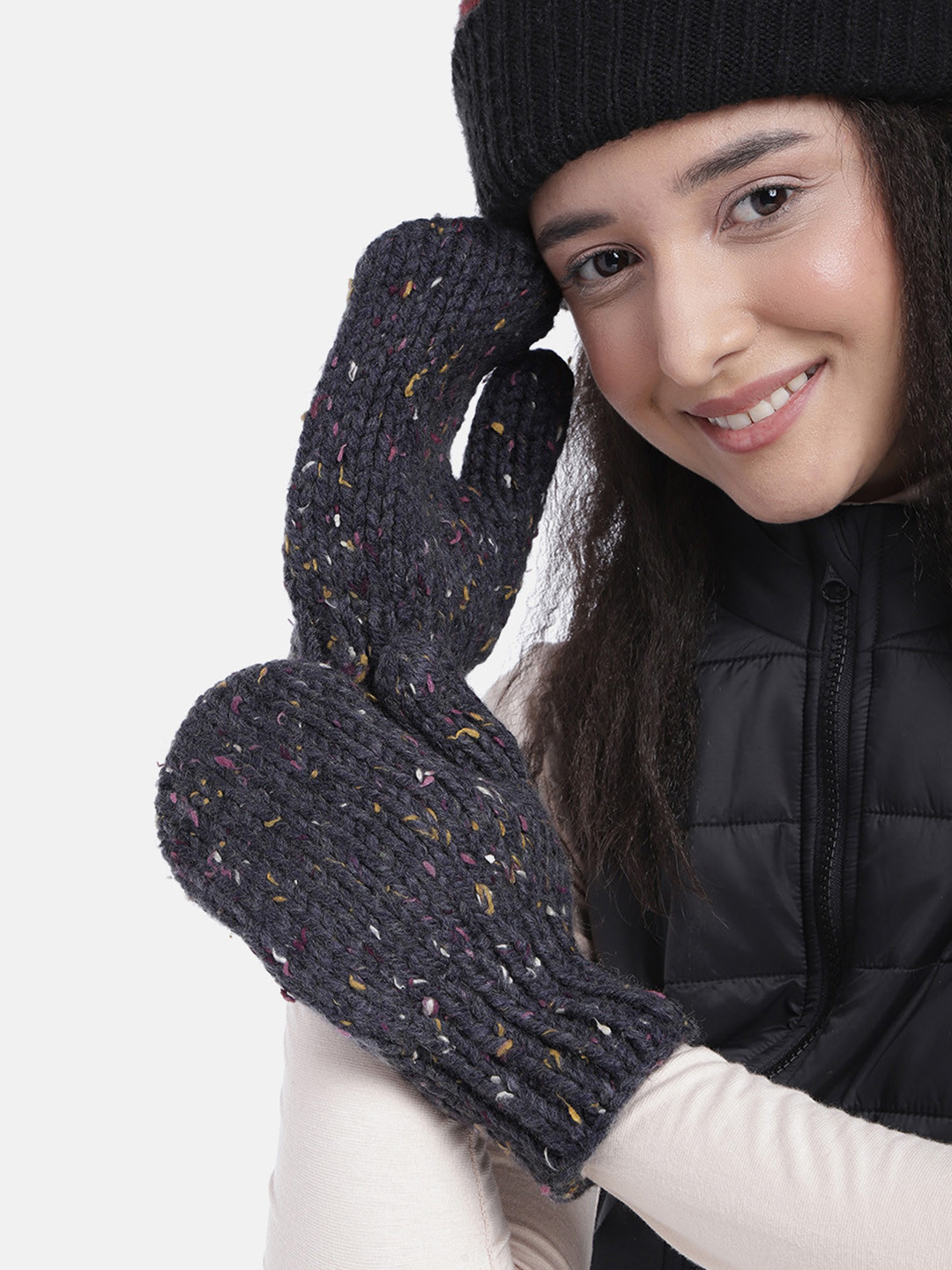 

Magic Needles Unisex Black Woven Design Acrylic Gloves