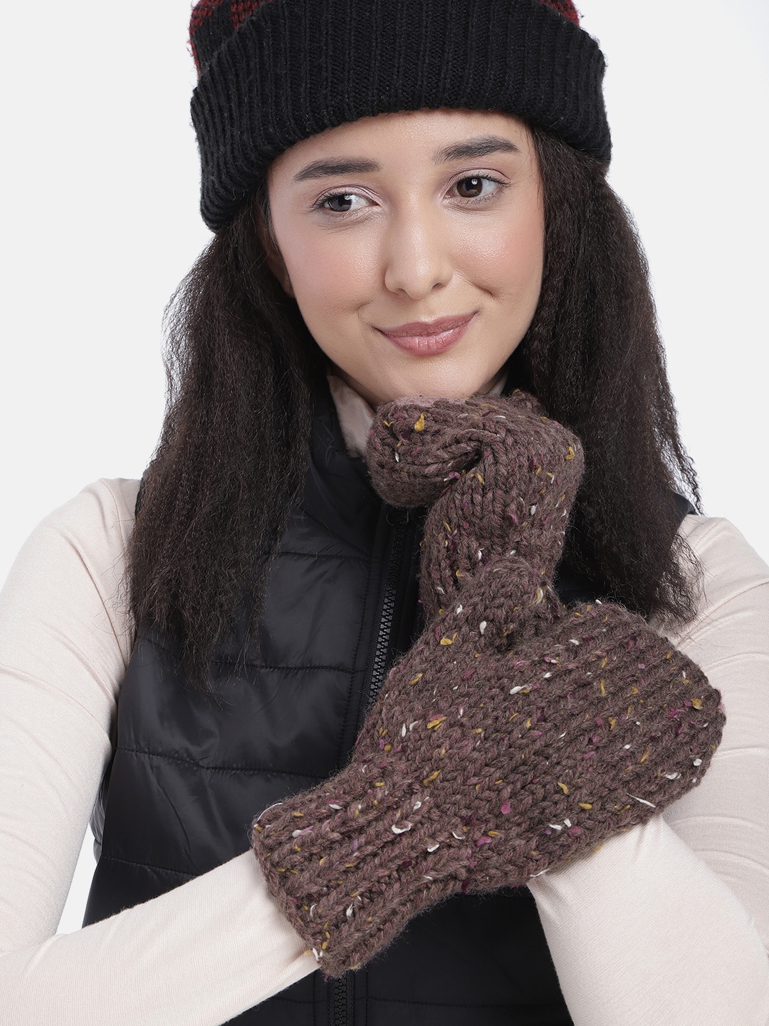 

Magic Needles Unisex Mauve Handmade Fingerless Gloves