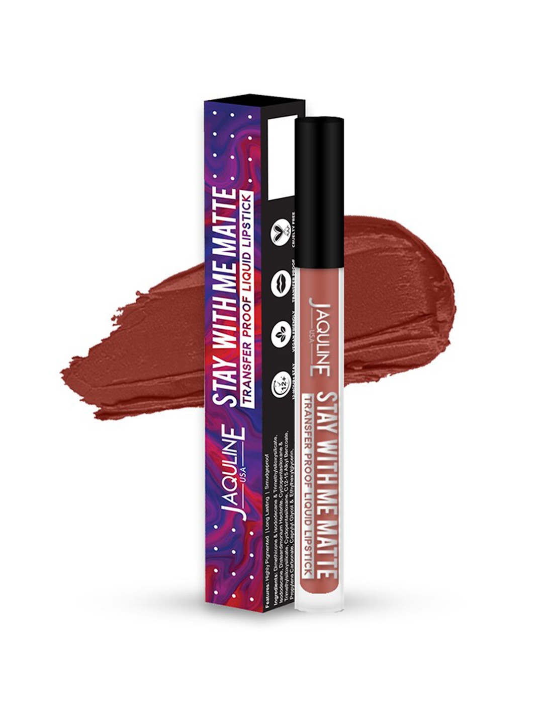 

Jaquline USA Stay With Me Transfer Proof Liquid Lipstick 3 ml - Gossip Gal, Brown