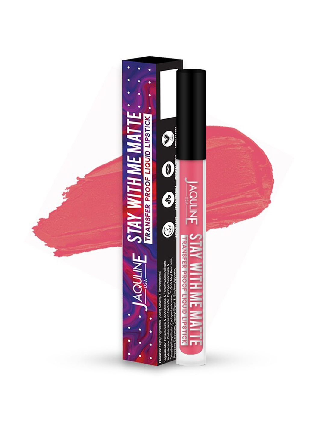 

Jaquline USA Stay With Me Transfer Proof Liquid Lipstick 3 ml - Secret Keeper, Pink