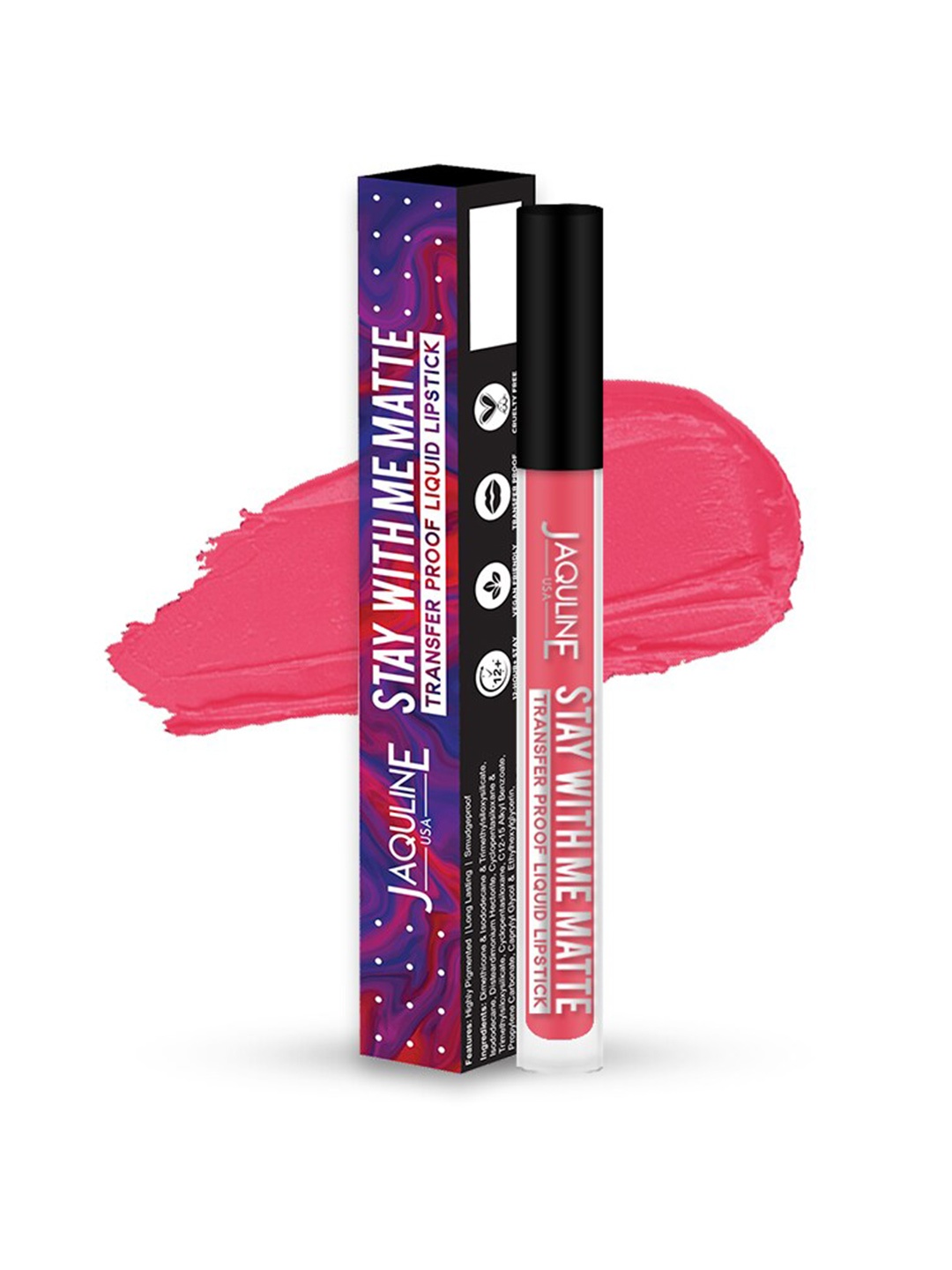 

Jaquline USA Stay With Me Transfer Proof Liquid Lipstick 3 ml - Play Girl, Pink
