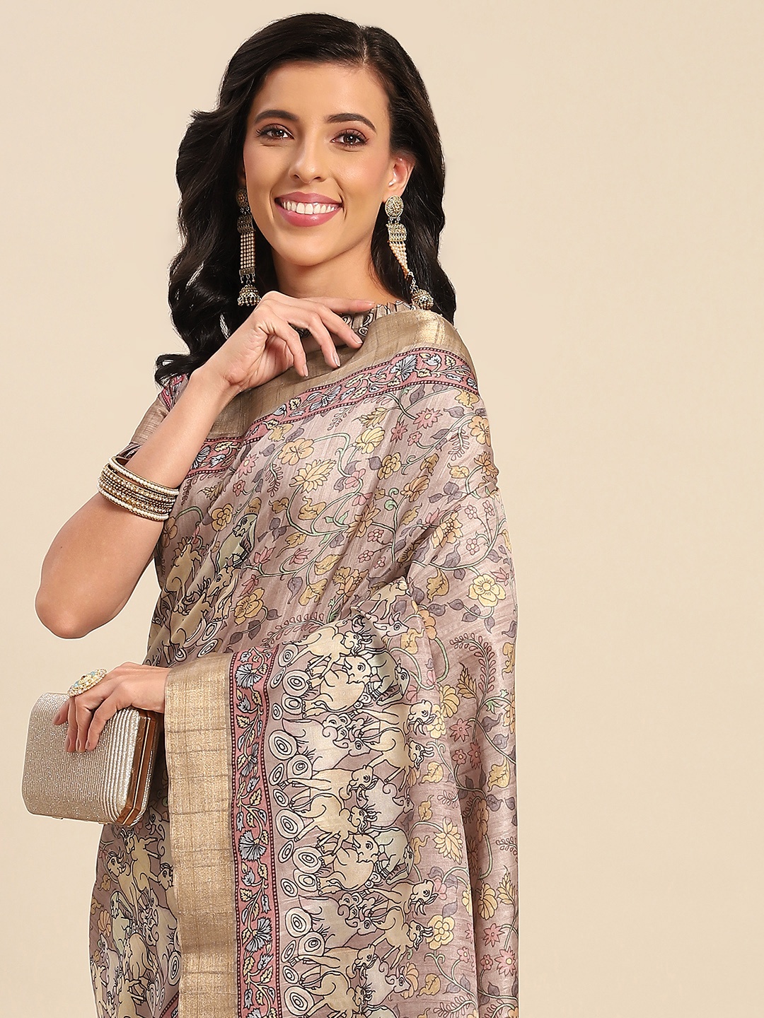 

SHANGRILA Purple & Multicoloured Floral Mysore Silk Saree