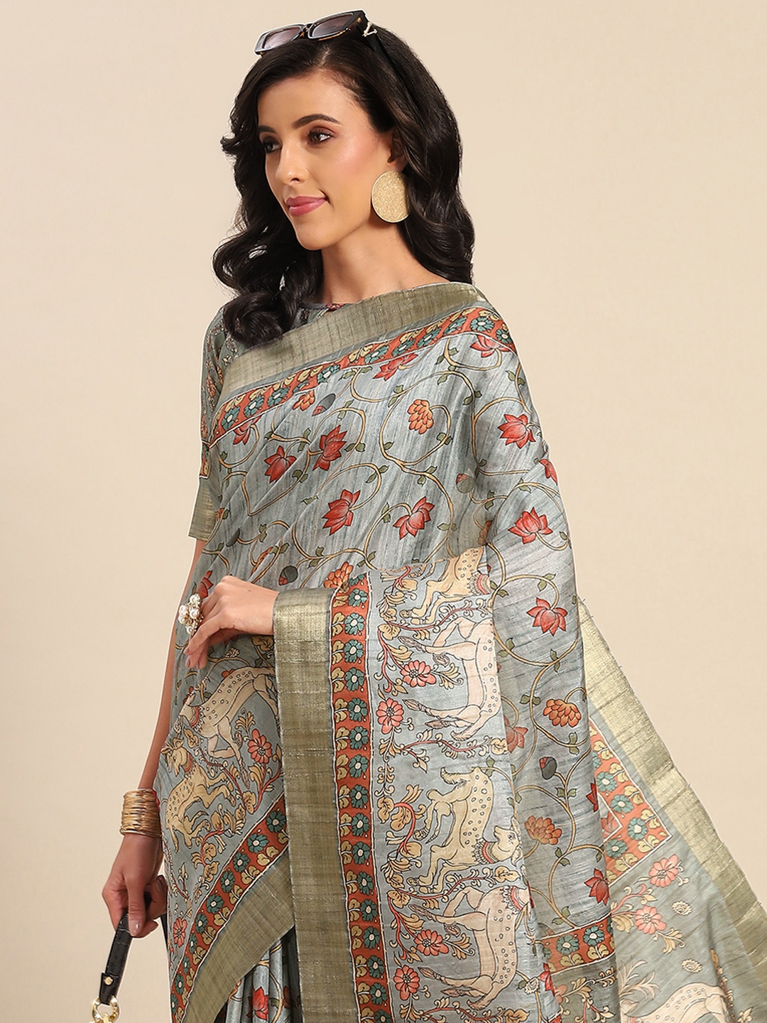

SHANGRILA Blue & Multicoloured Floral Mysore Silk Saree