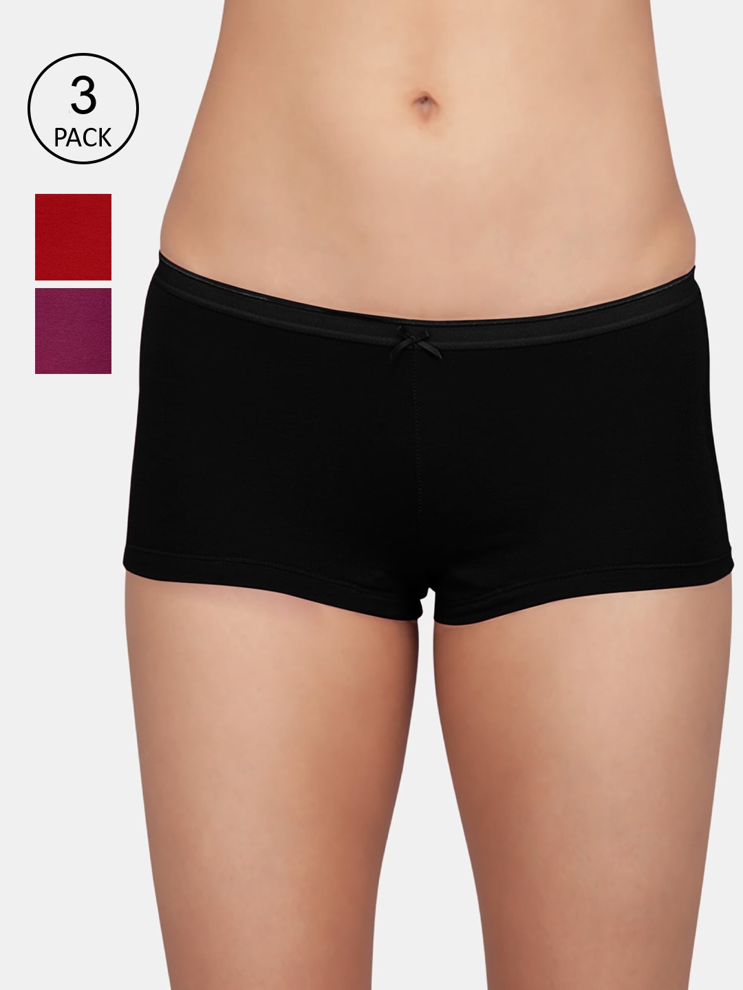 

Kalyani Women Pack Of 3 Red & Black Solid Boyshort Briefs