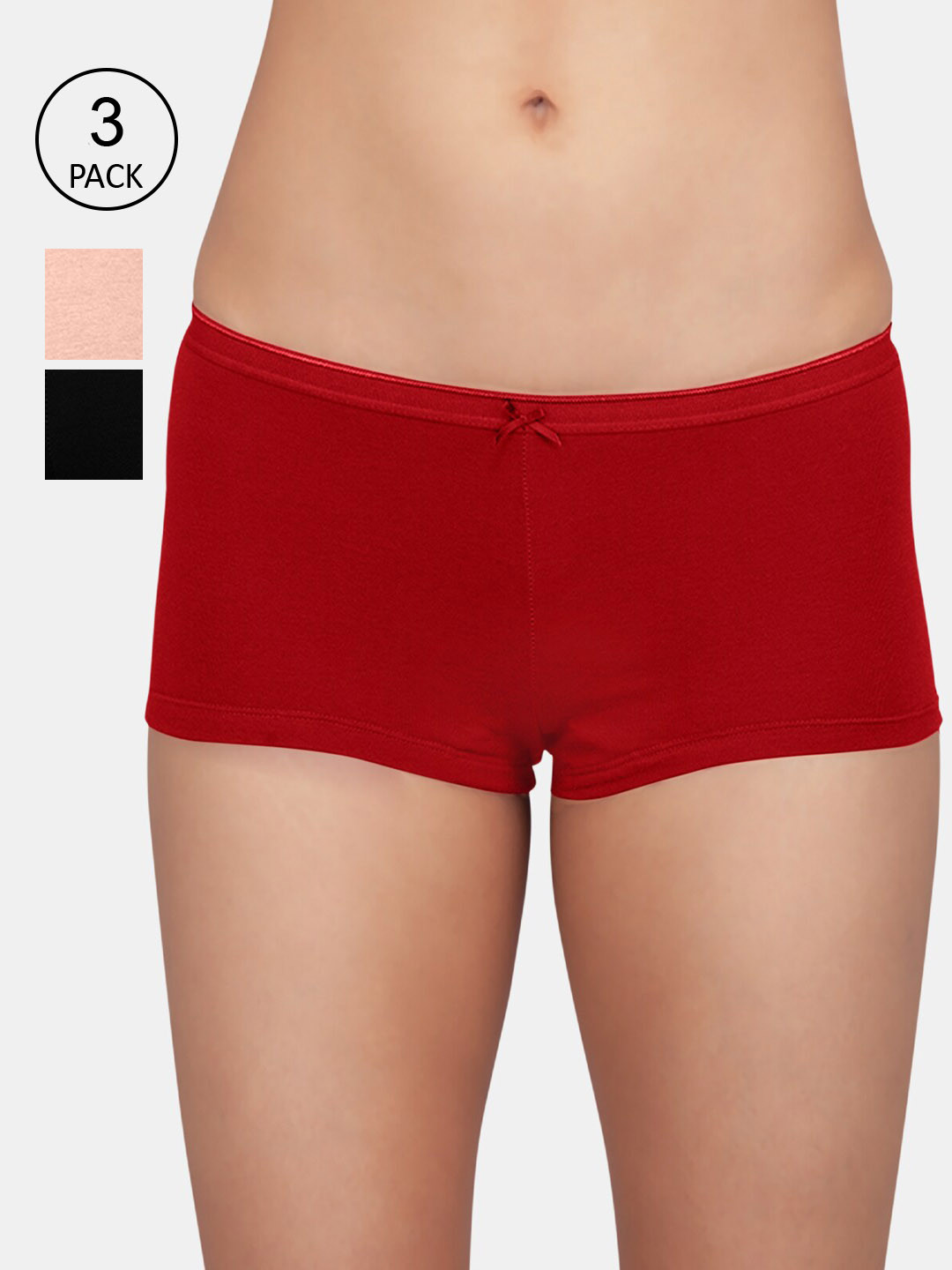 

Kalyani Women Pack Of 3 Peach & Red Solid Boy Shorts