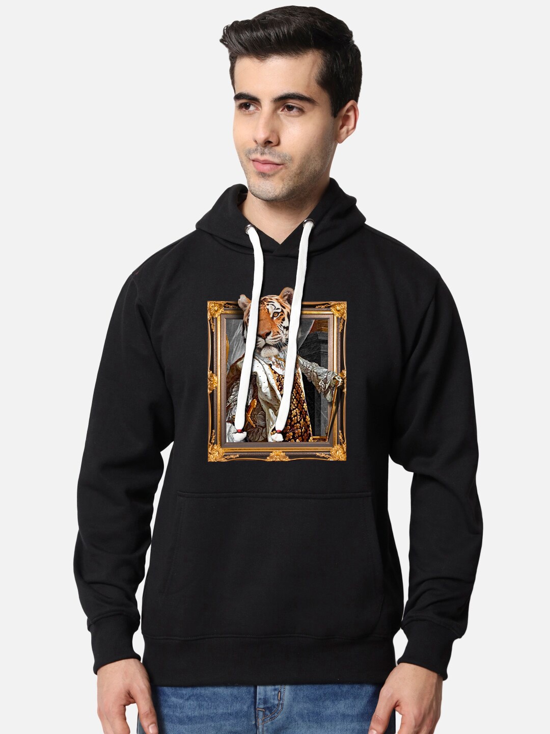 

FFLIRTYGO Men Black Printed Hooded Sweatshirt