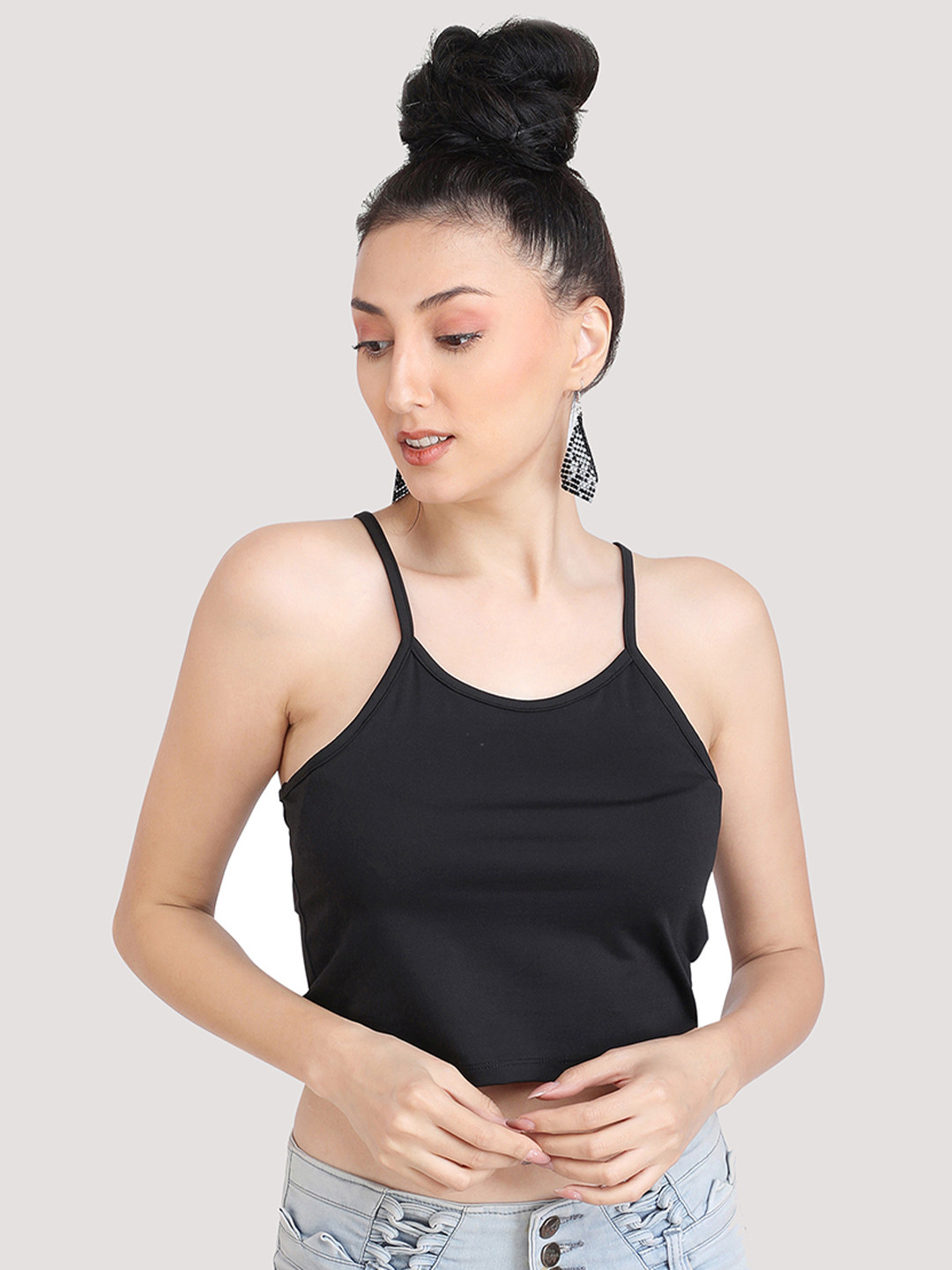 

Designer Bugs Black Shoulder Straps Tank Crop Top
