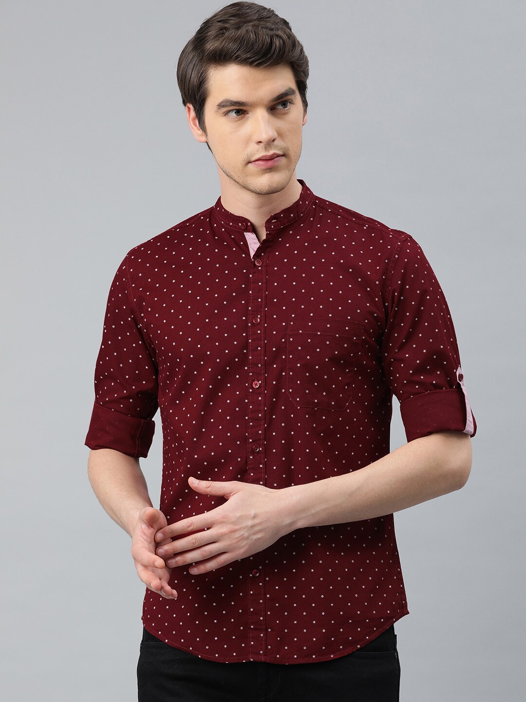 

IVOC Men Maroon Standard Slim Fit Printed Cotton Casual Shirt