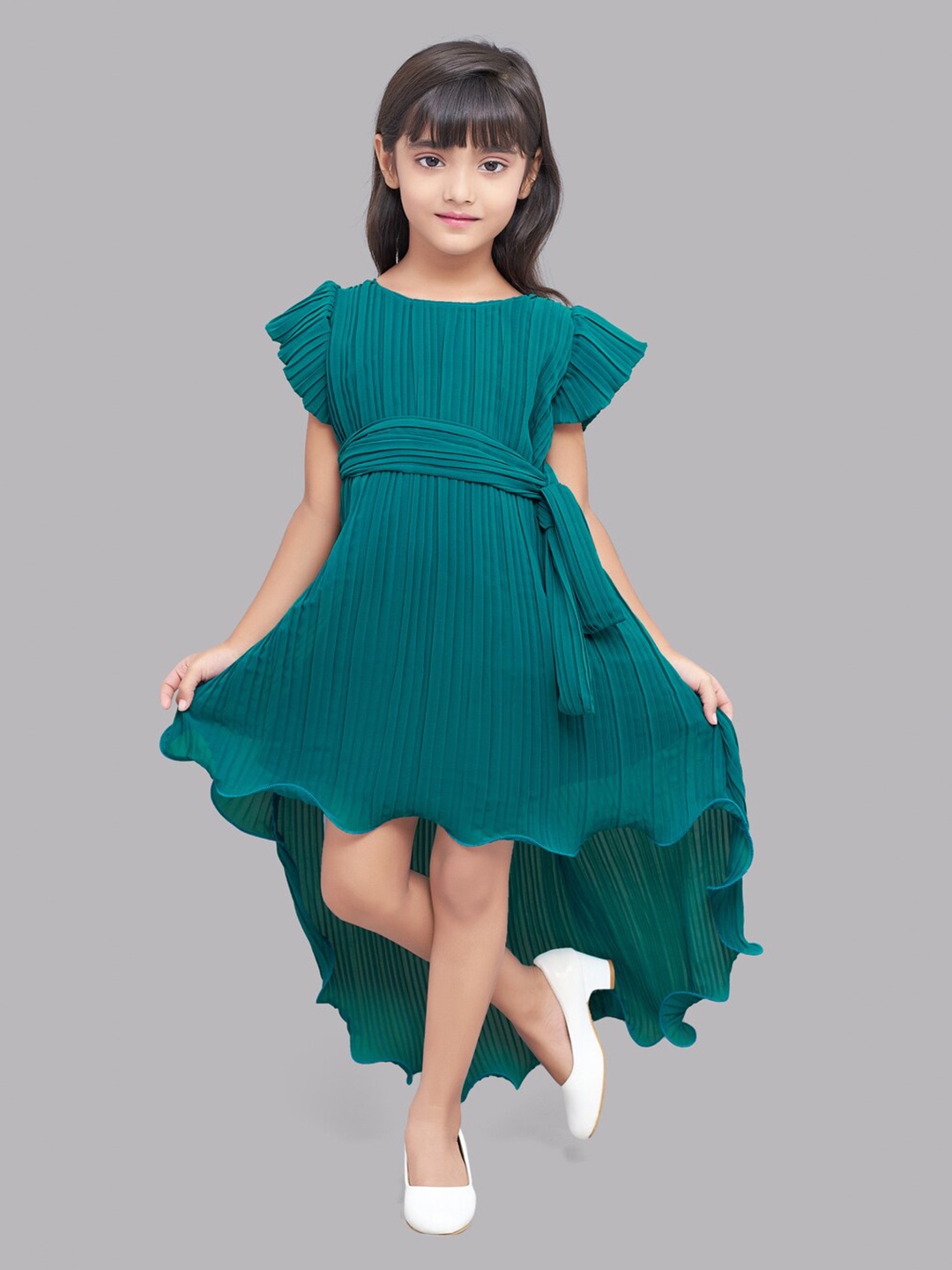 

Pink Chick Girls Teal Georgette A-Line Dress
