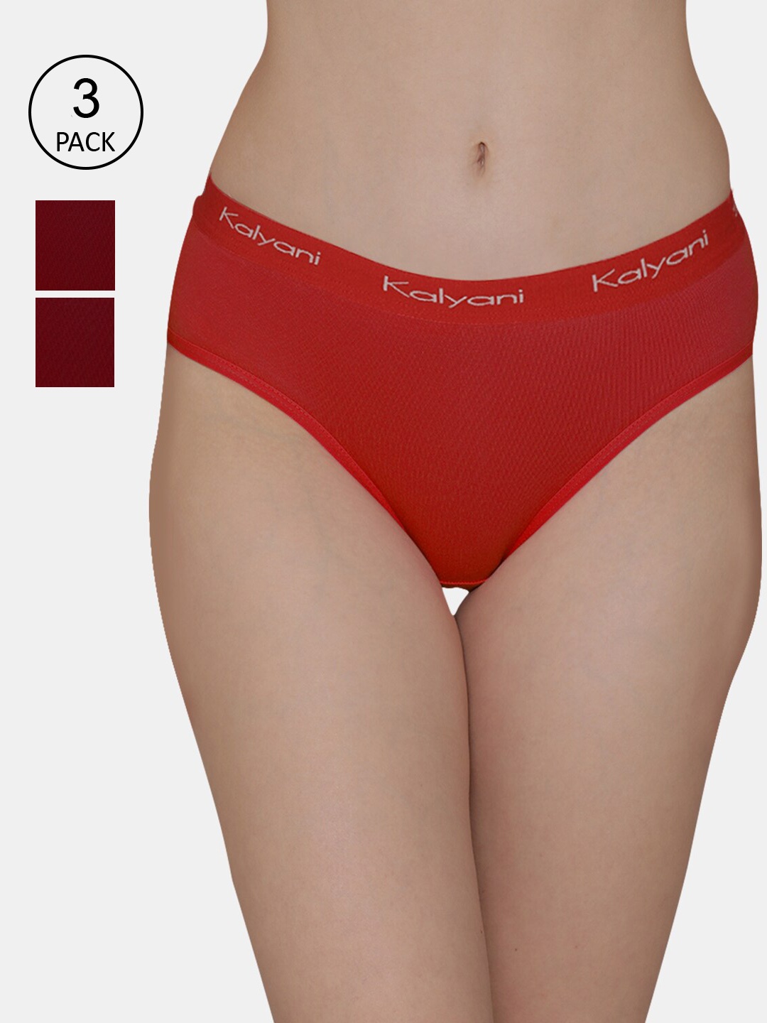 

Kalyani Women Pack Of 3 Red & Maroon Solid Hipster Briefs