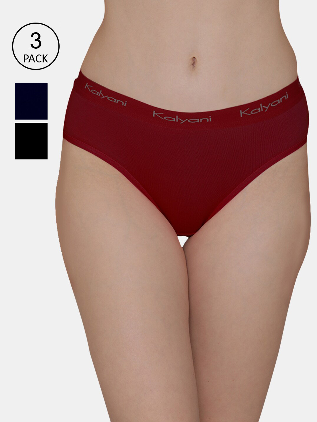 

Kalyani Women Pack Of 3 Navy & Maroon Solid Hipster Briefs, Navy blue
