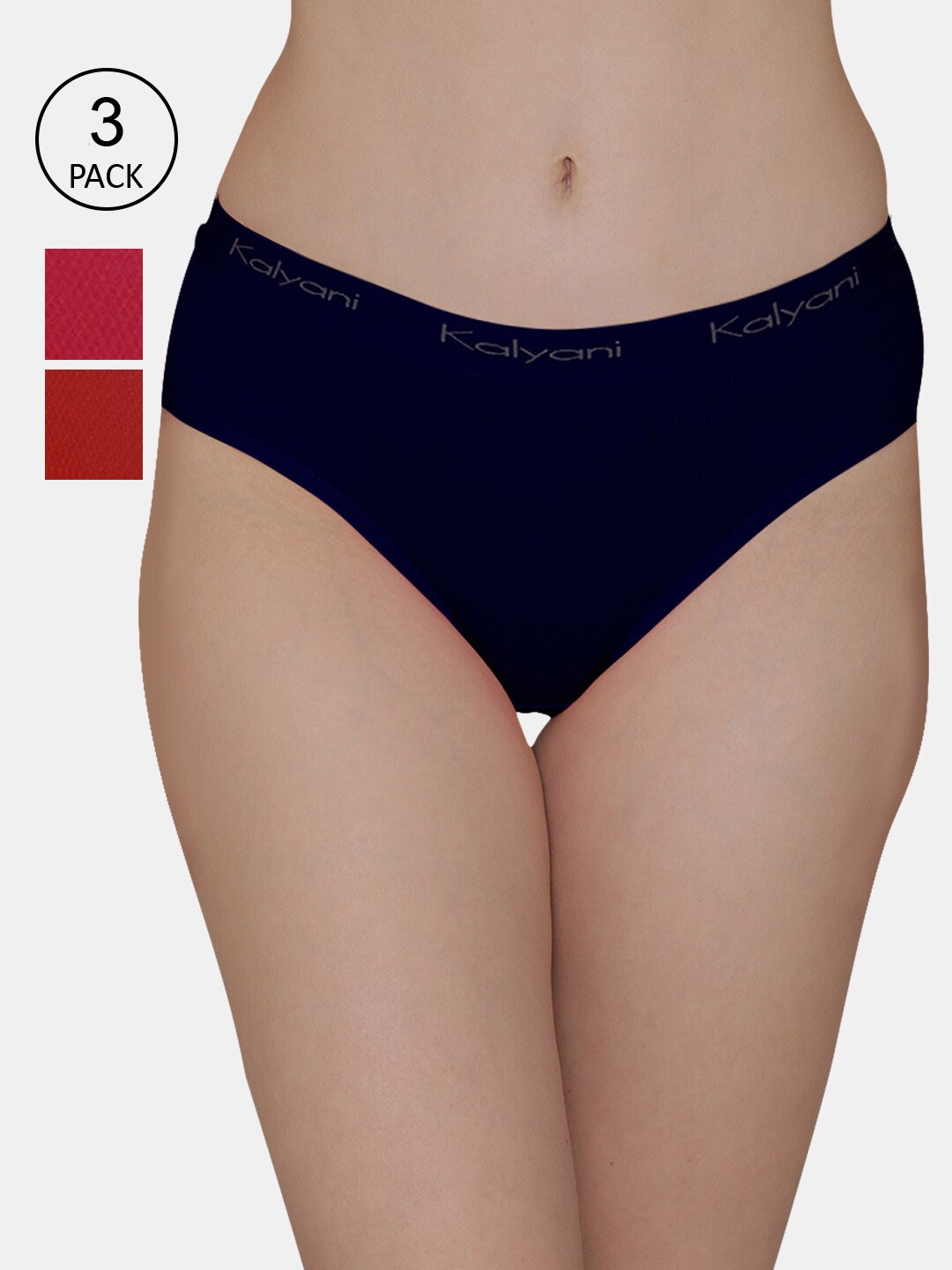 

Kalyani Women Pack Of 3 Navy Blue & Pink Solid Hipster Briefs