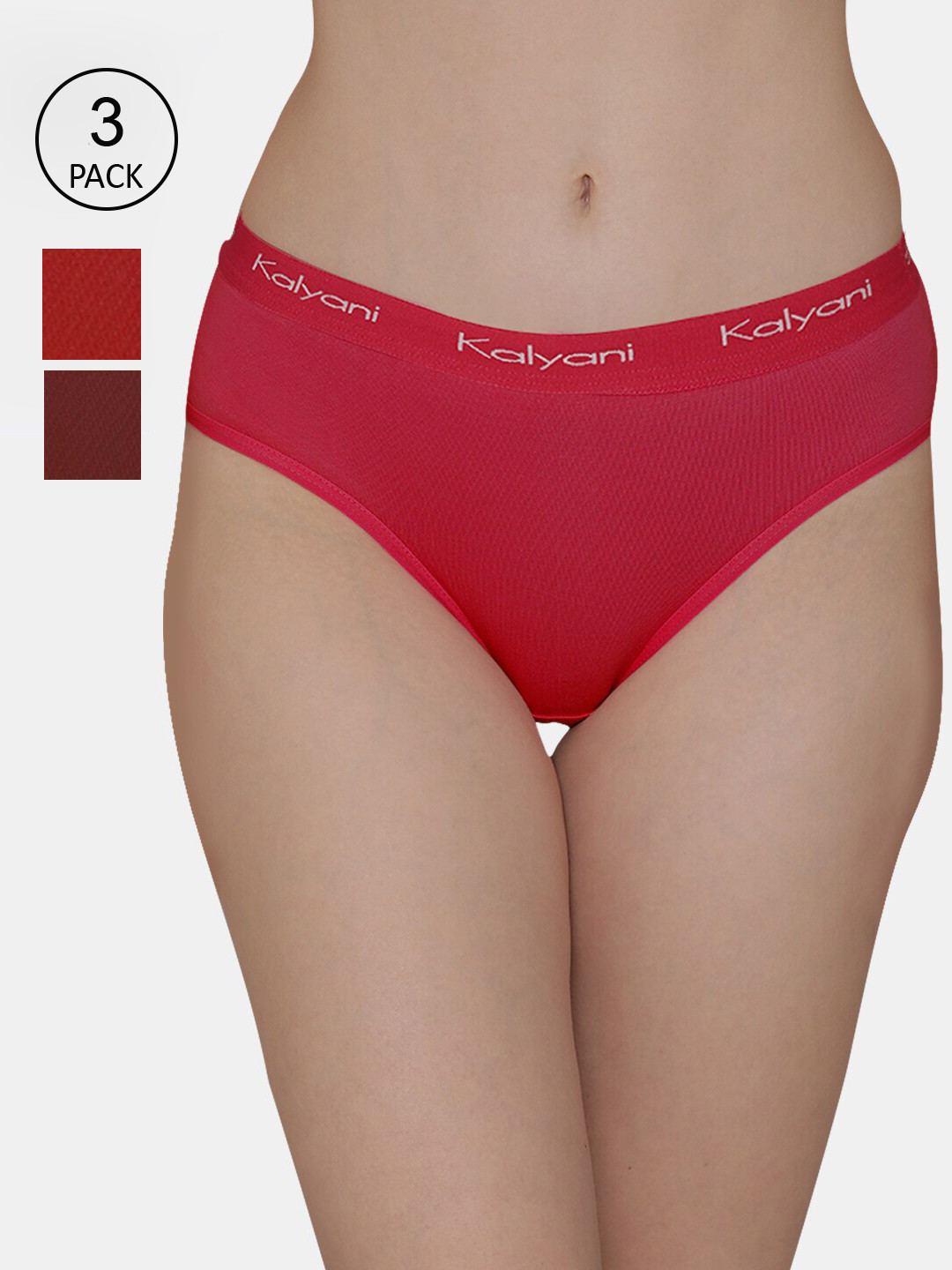 

Kalyani Women Pack Of 3 Pink & Red Solid Hipster Briefs