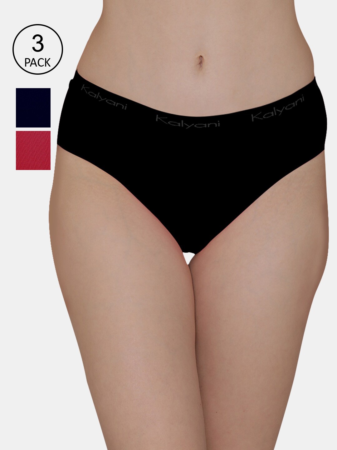 

Kalyani Women Pack Of 3 Black & Blue Solid Hipster Briefs