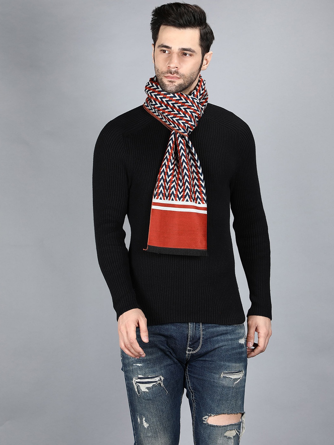 

Alvaro Castagnino Men White & Orange-Colored Printed Wool Muffler