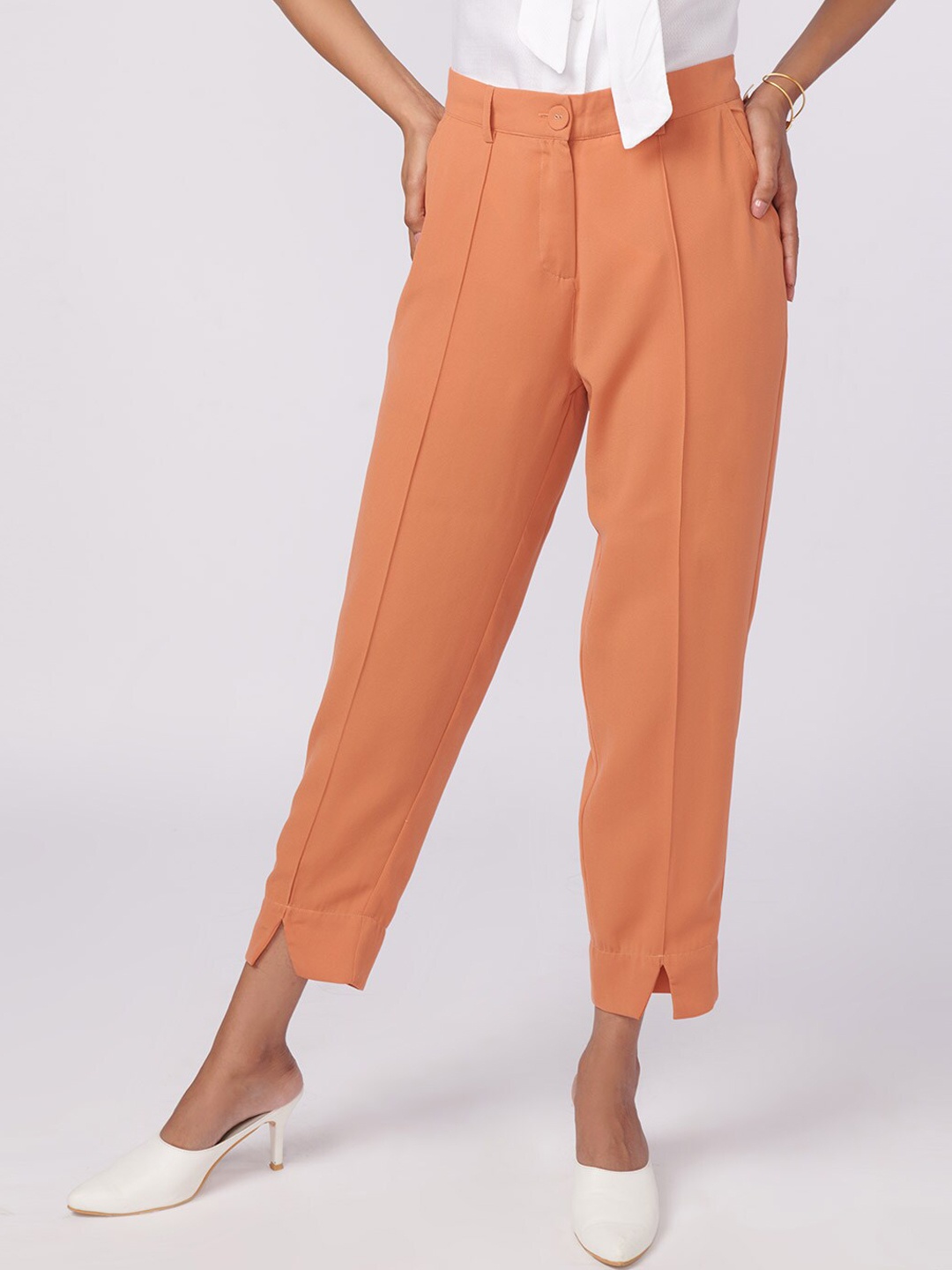 

NOT SO PINK Women Front Knotched Trouser, Peach