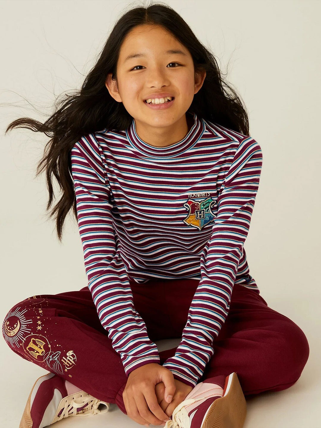 

Marks & Spencer Girls White & Maroon Striped Top