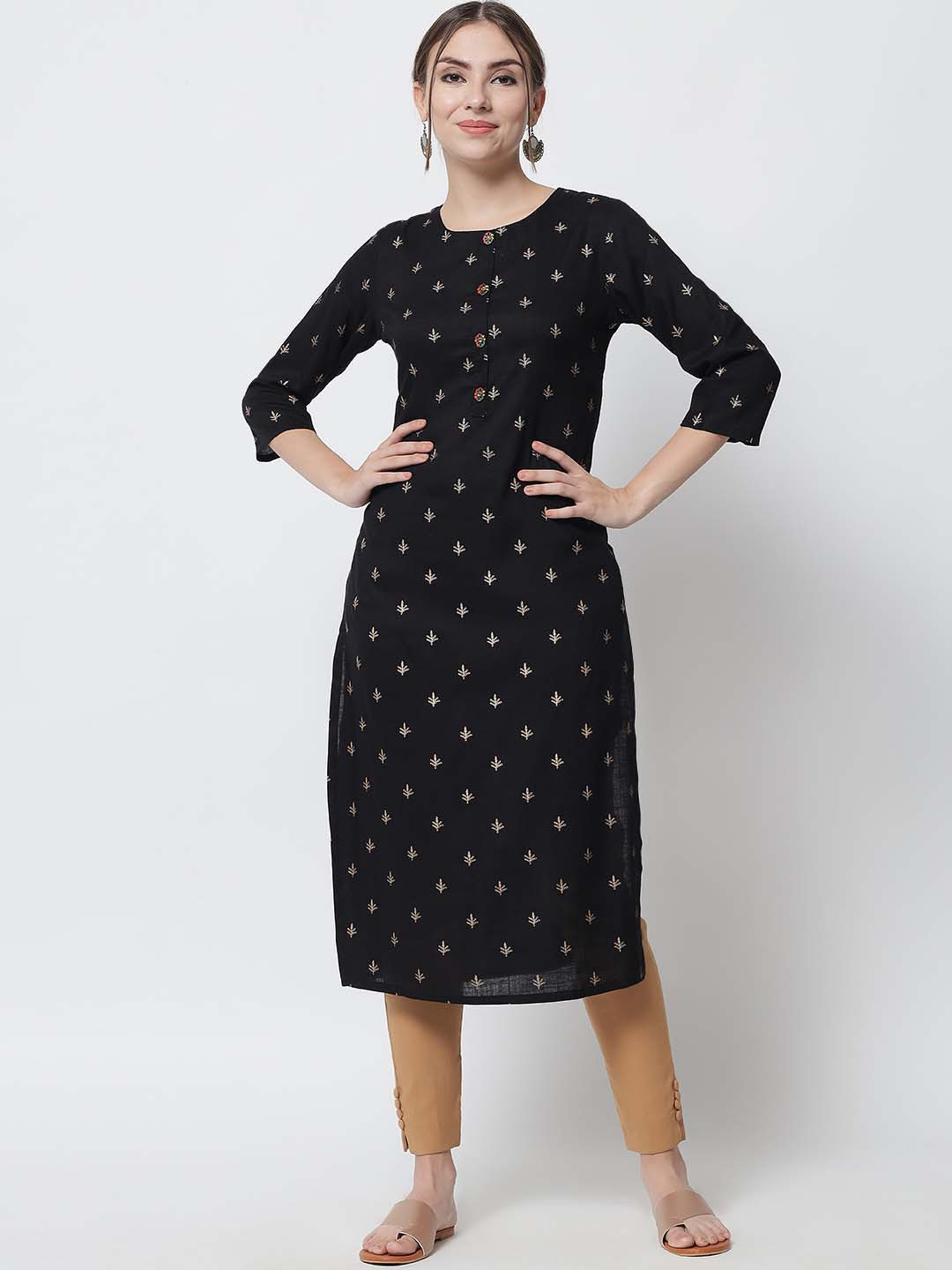 

Nehamta Women Black Floral Printed Kurta