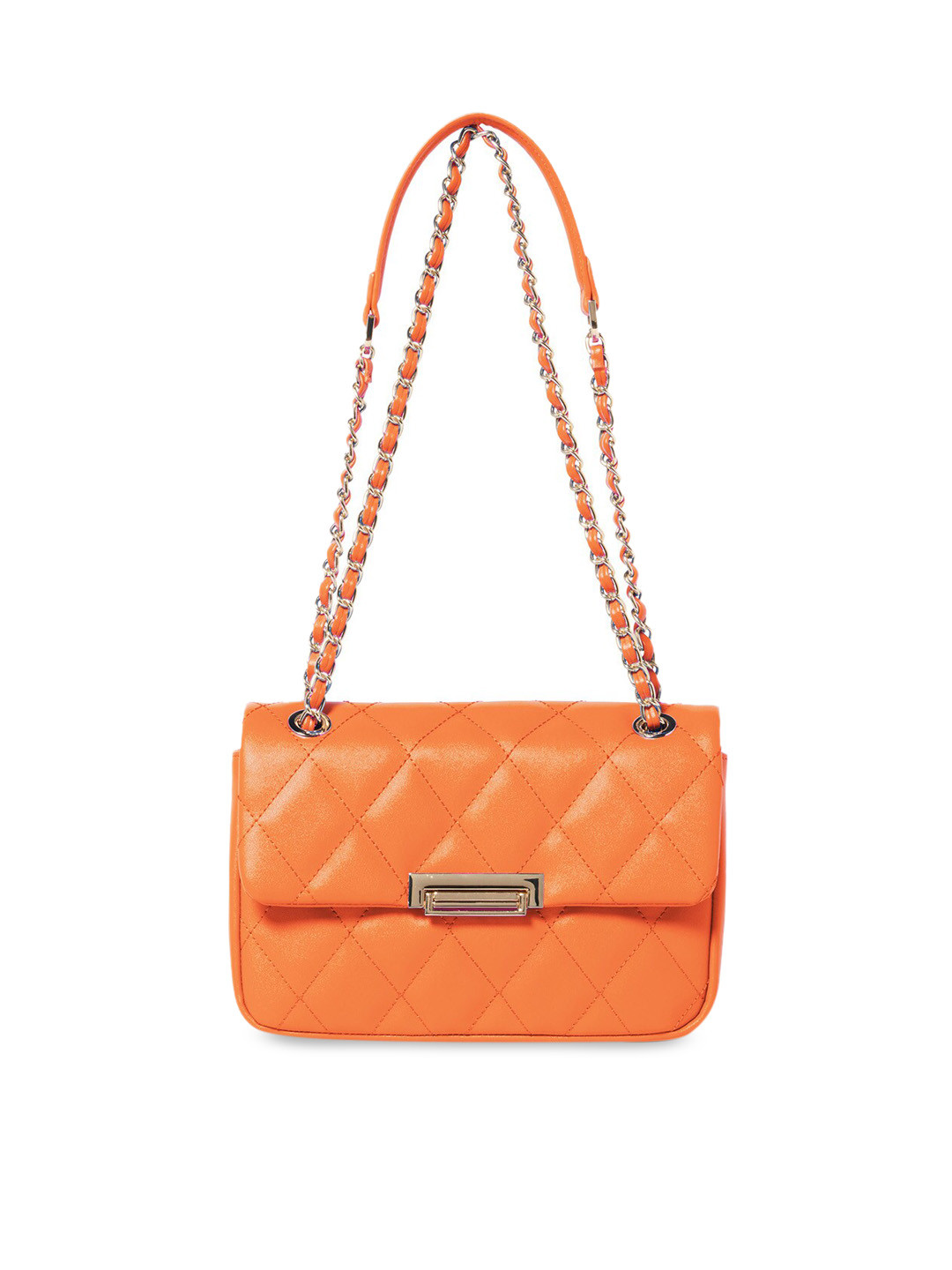 

Forever New Orange Geometric Structured Shoulder Bag with Quilted
