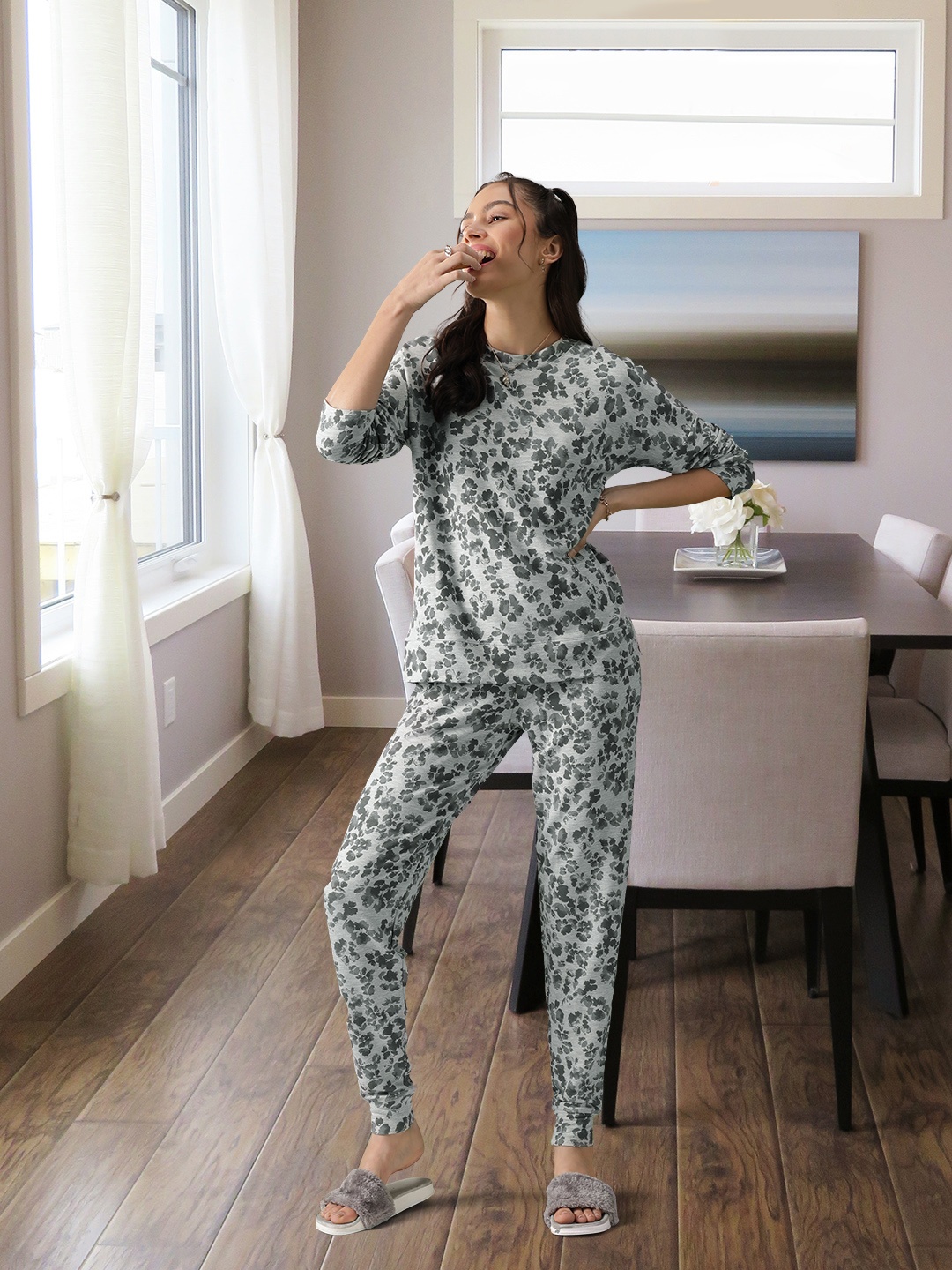 

Marks & Spencer Women Grey Printed Night suit