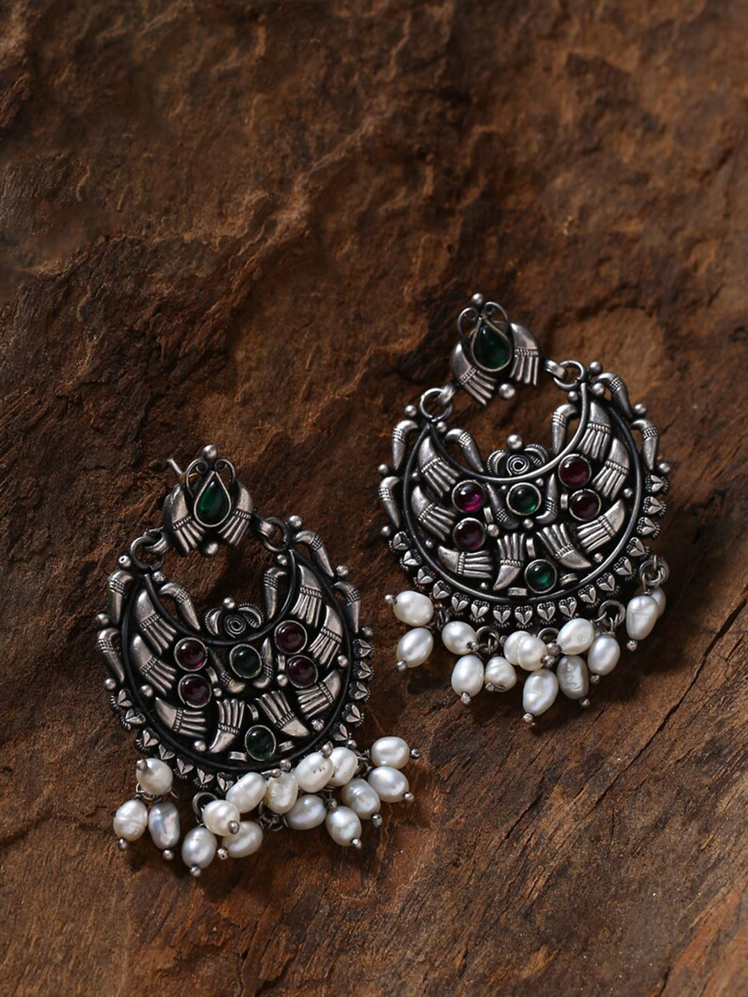 

ADORN by Nikita Ladiwala Women 92.5 Sterling Silver White & Purple Oval Drop Earrings