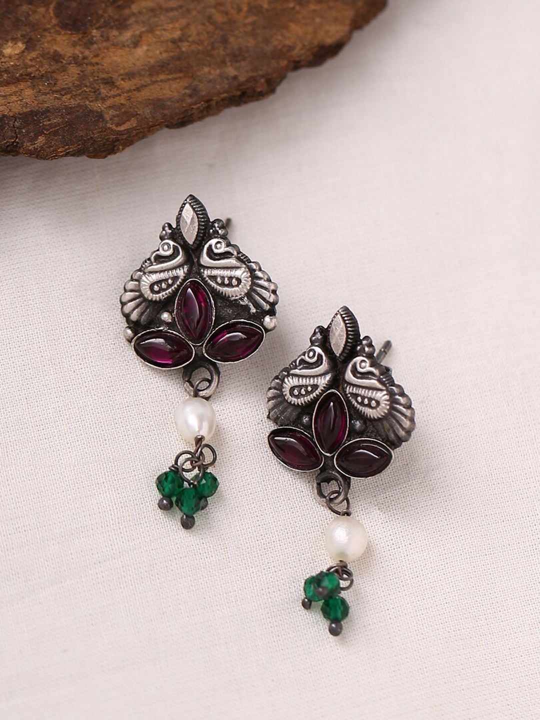

ADORN by Nikita Ladiwala Women 92.5 Sterling Silver Purple & Green Classic Drop Earrings