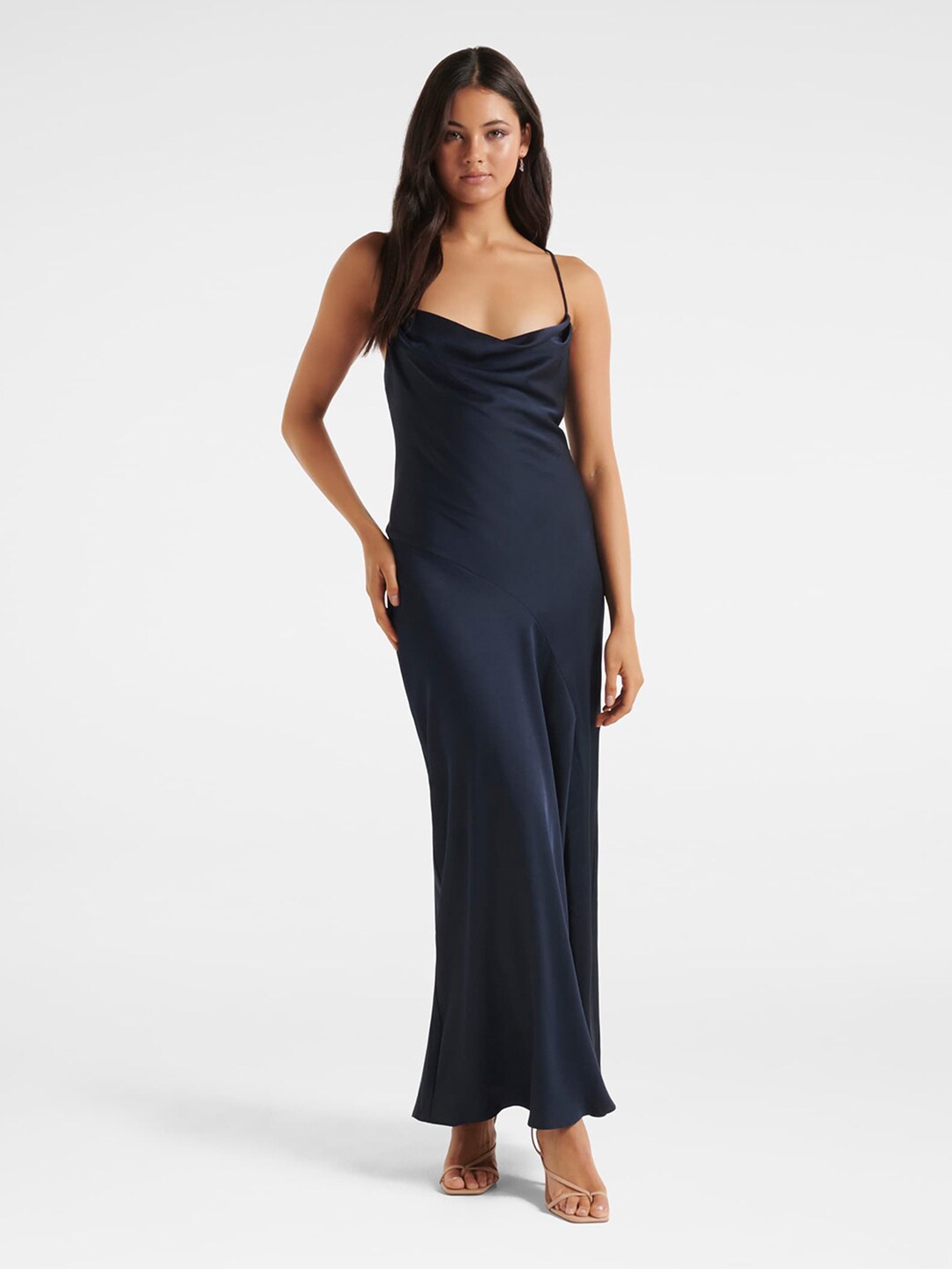 

Forever New Navy Blue Satin Maxi Maxi Dress