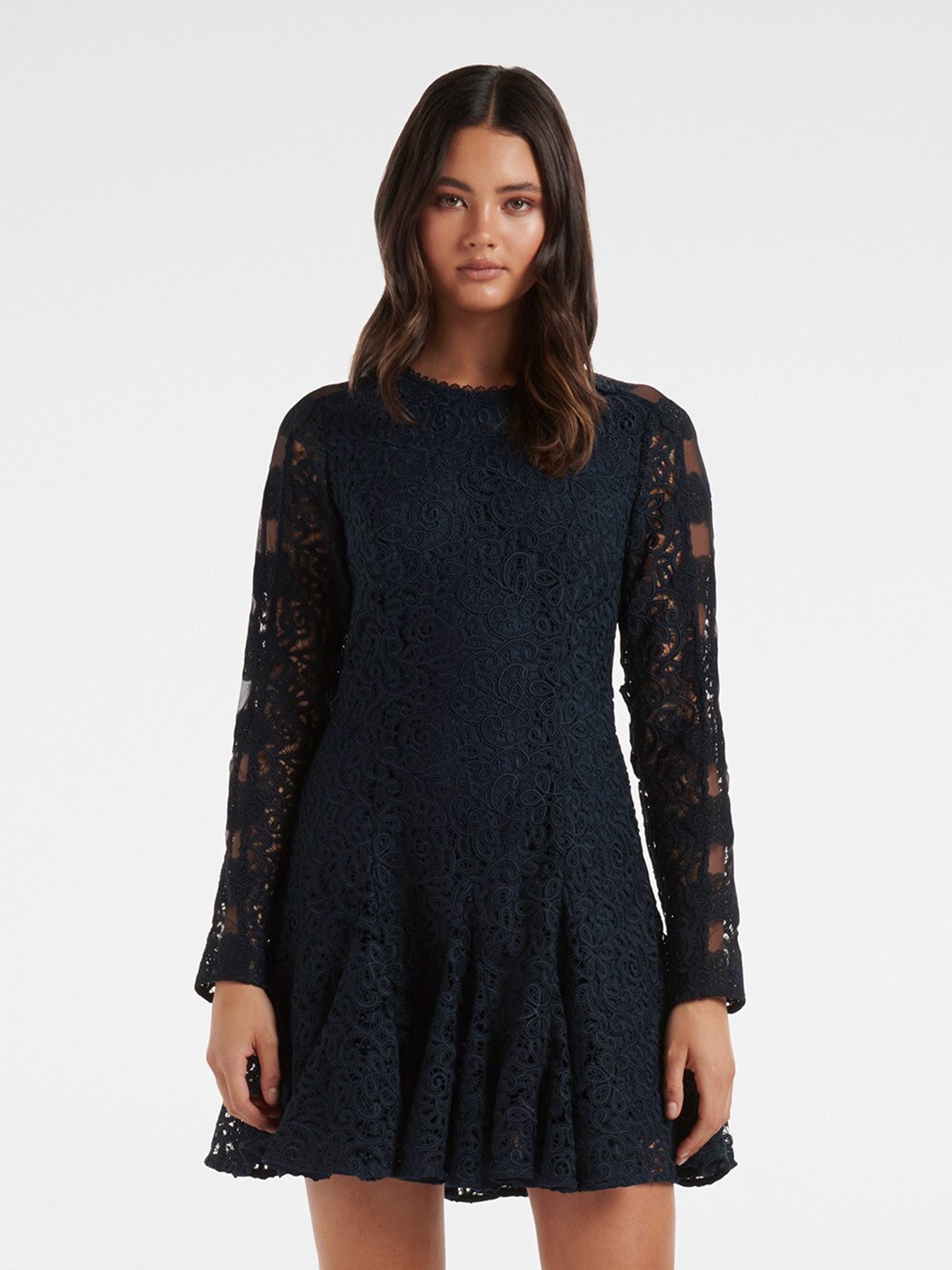 

Forever New Navy Blue Lace A-Line Dress